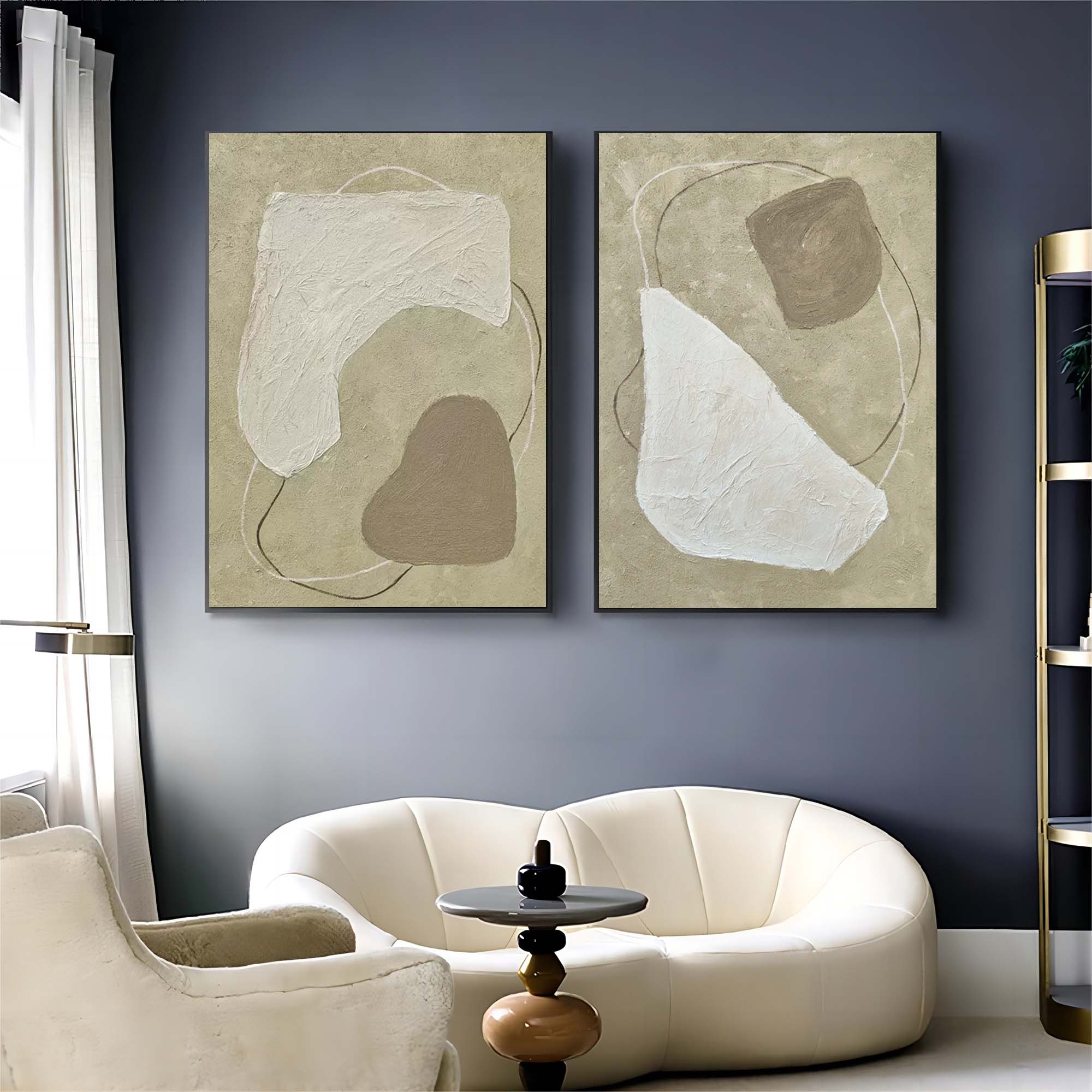 Brown Minimalist Abstract Canvas Painting Set of 2 Wabi-Sabi Wall Art Textured Canvas Art