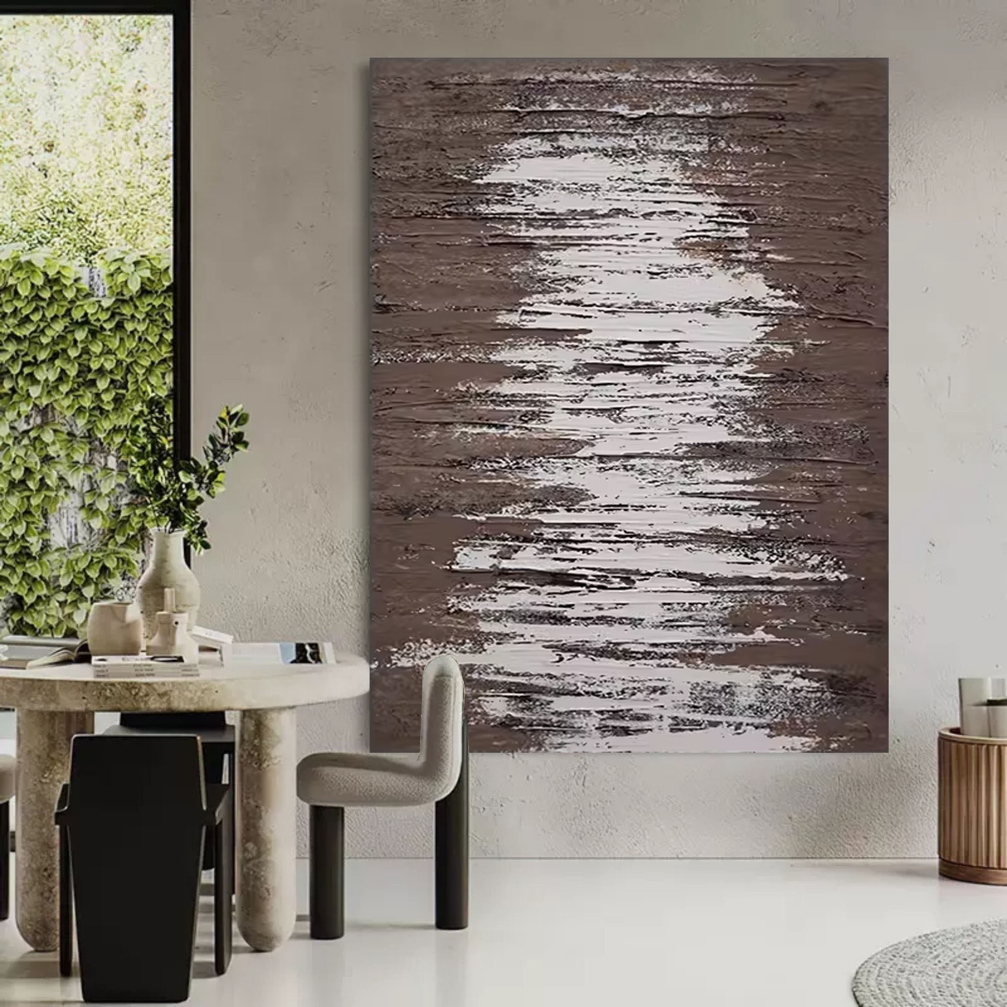 Large Brown and Gray Oil Painting 3D Brown Texture Canvas Art for Sale Wabi Sabi Wall Decor