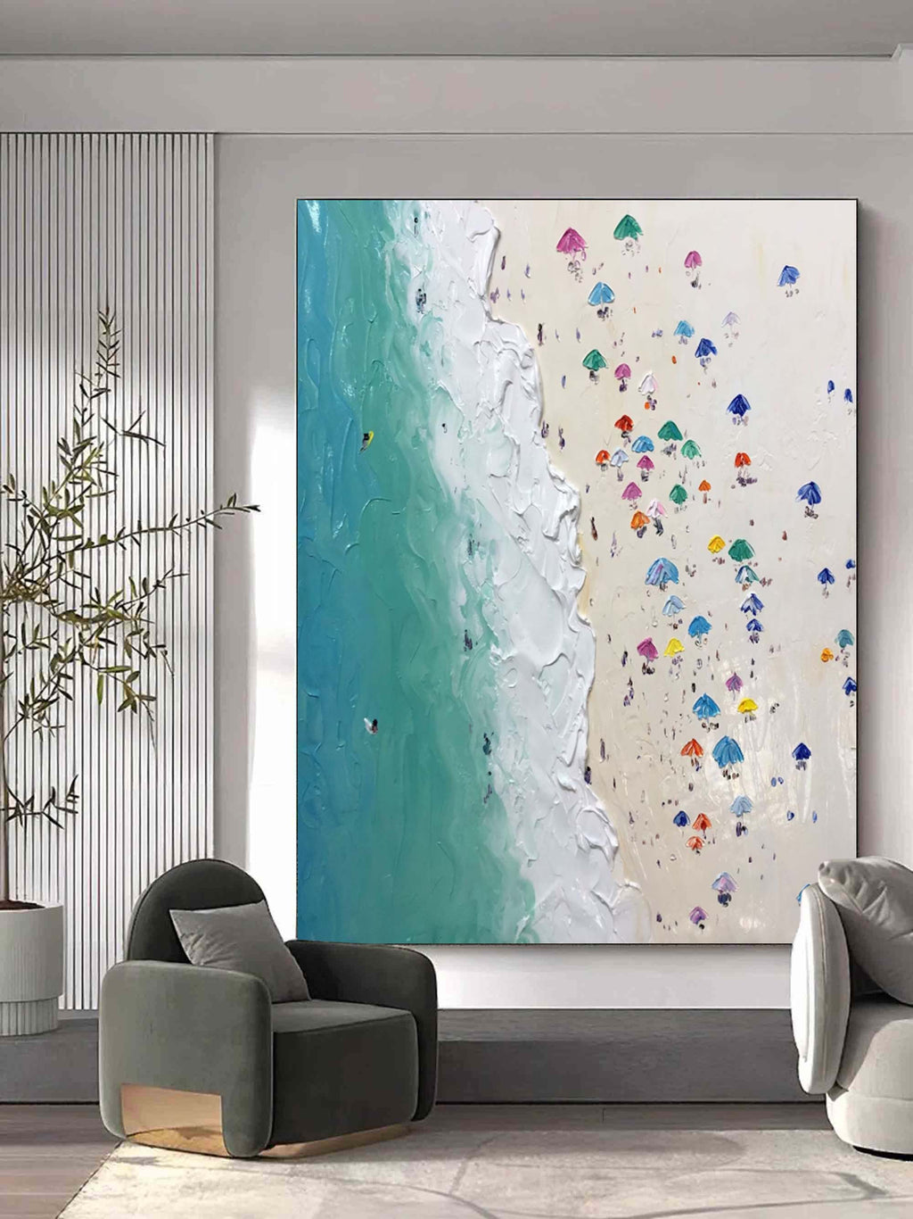 Sea Shore Wall Art Sea Shore Oil Painting On Canvas 3D Plaster Art ...