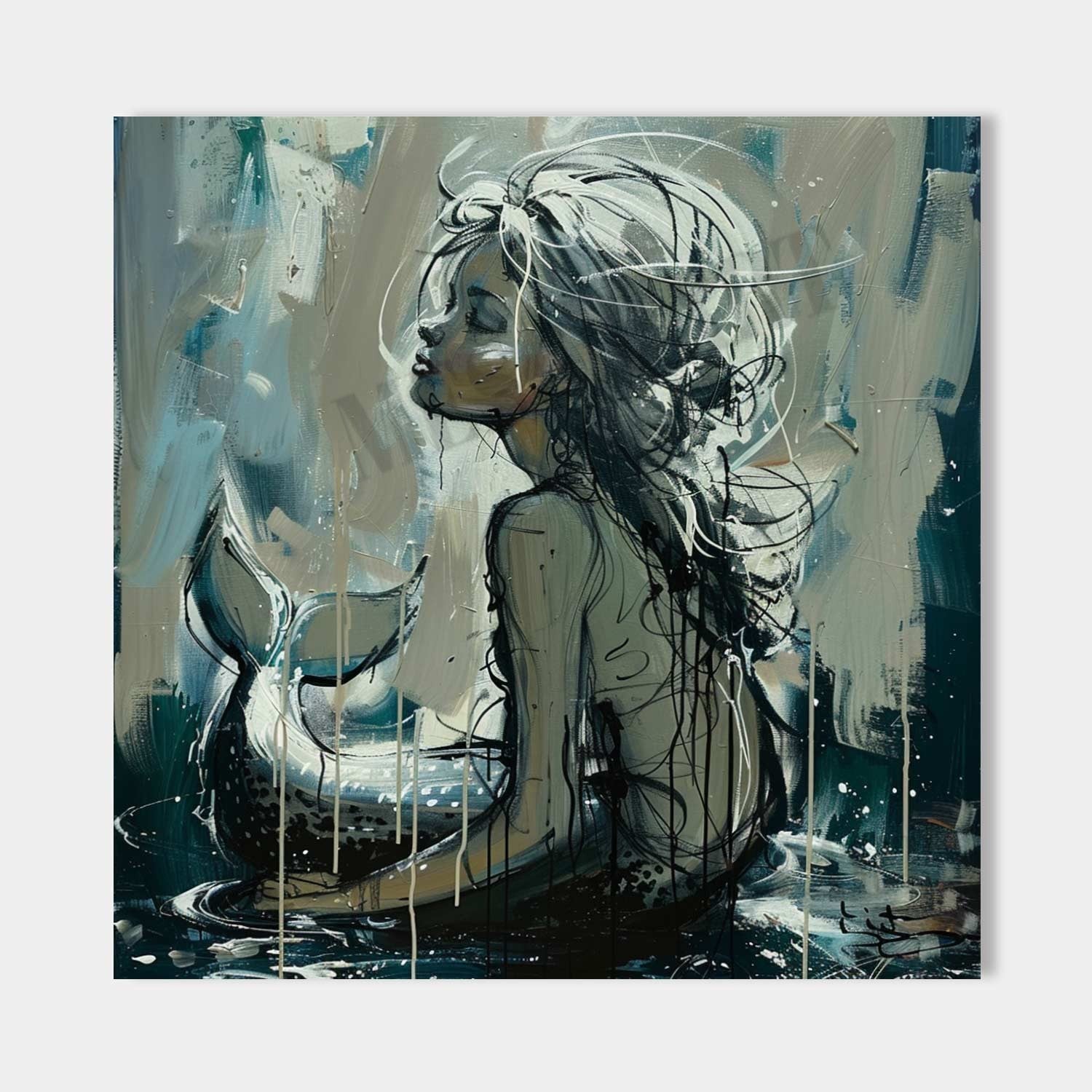 Mermaid Pop Canvas Art Mermaid Pop Wall Art Mermaid Oil Painting Mermaid Graffiti Art