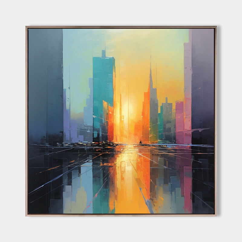  3D City Palette Wall Paintings City Colorful Abstract Oil Painting City Modern Minimalist Wall Art