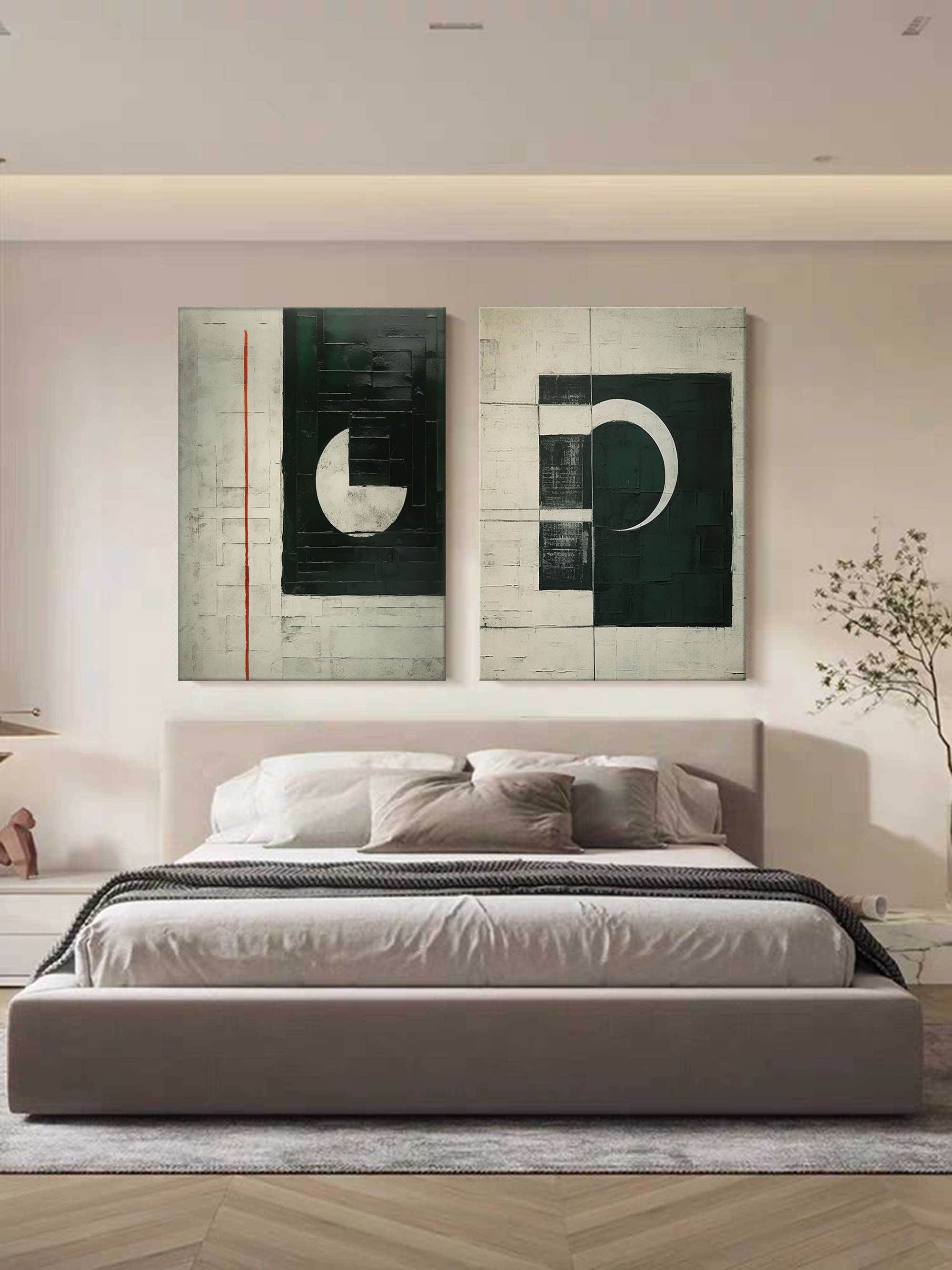 White and Black Minimalist Canvas Art Set of 2 White and Black Abstract Art Wabi Sabi Art on Canvas