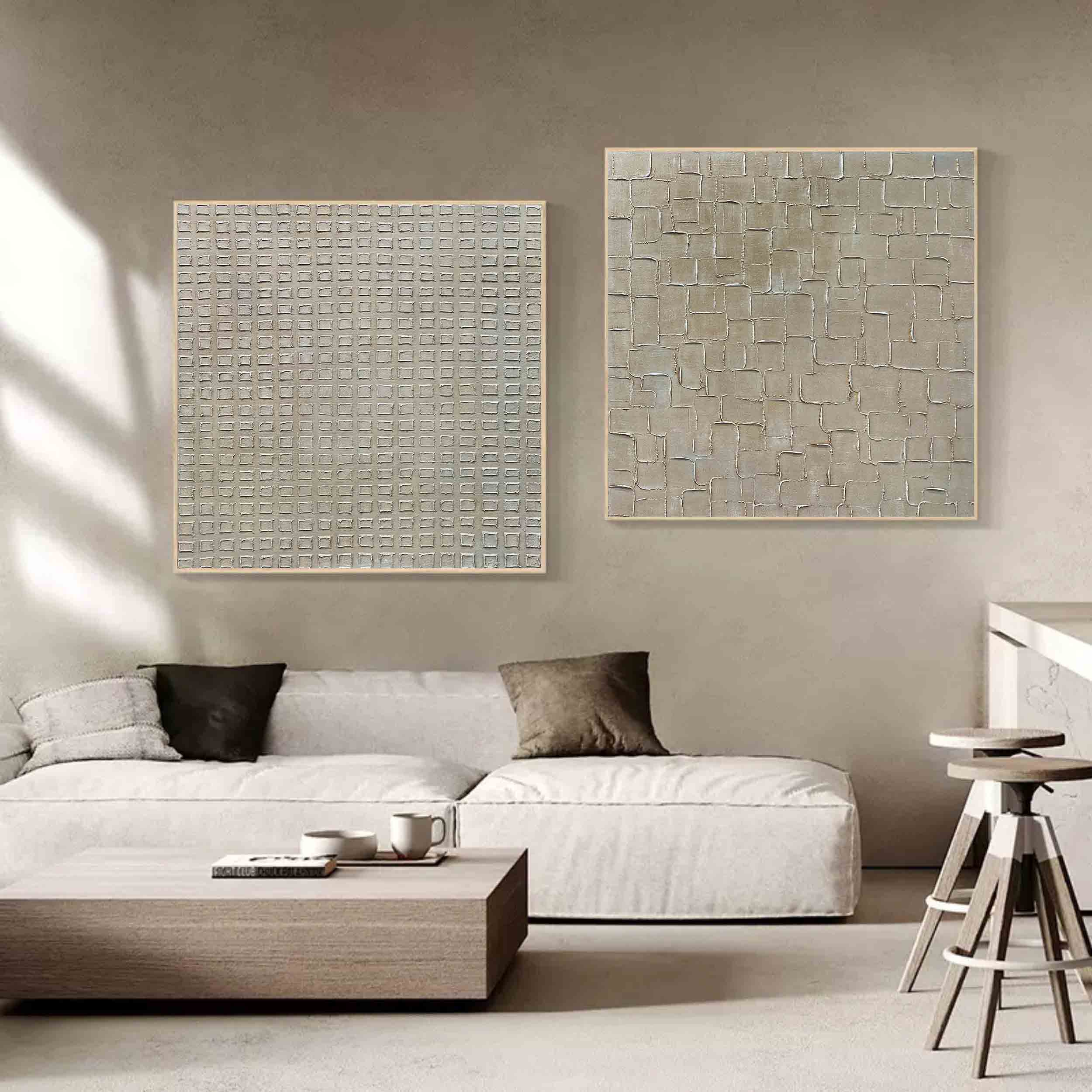 Set of 2 Brown Canvas Abstract Art 3D Brown Textured Acrylic Painting Brown Minimalist Wall Art