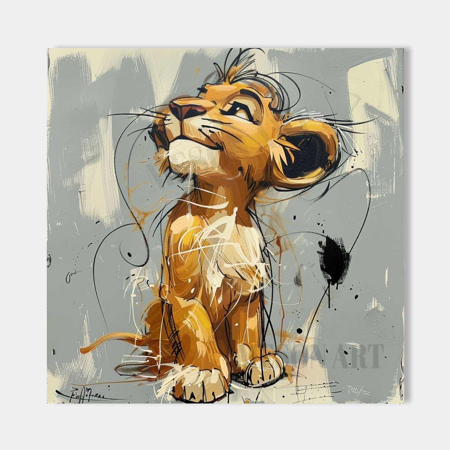 Simba the Lion Painting Simba Graffiti Canvas Wall Art Simba Pop Canvas Art for Sale