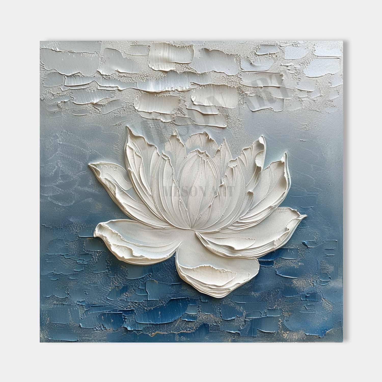 Monet Style Lotus Oil Painting for Sale 3D Textured Flower Canvas Wall Art White Plaster Flower Canvas Art