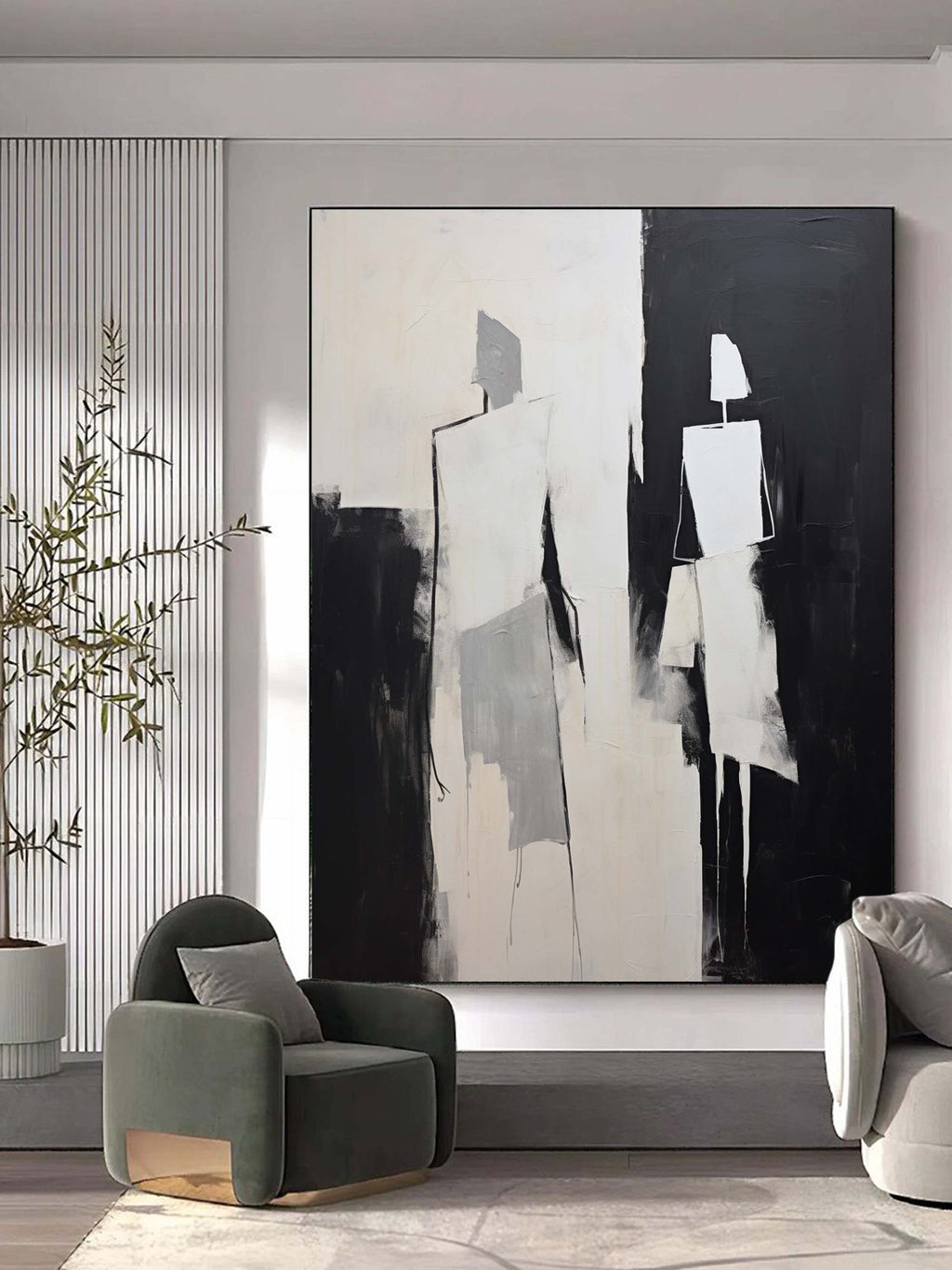 Black and Beige Minimalist Wall Art Black and Beige Abstract Painting ...