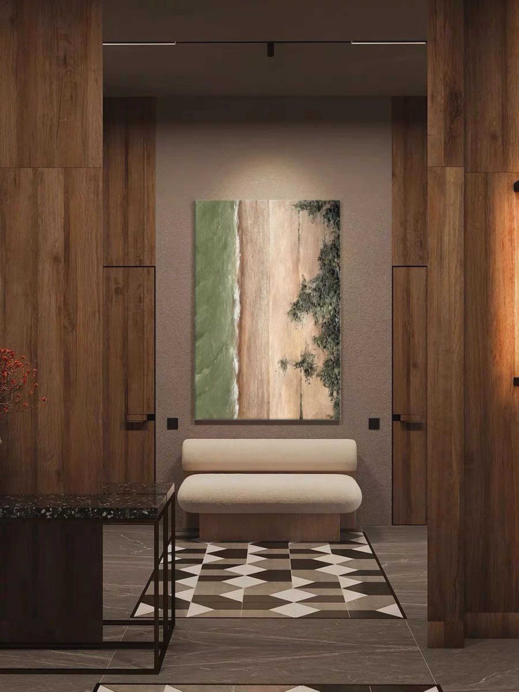 Green and Brown Abstract Canvas Painting for Sale Wabi Sabi Home Wall Decor Minimalist Canvas Art