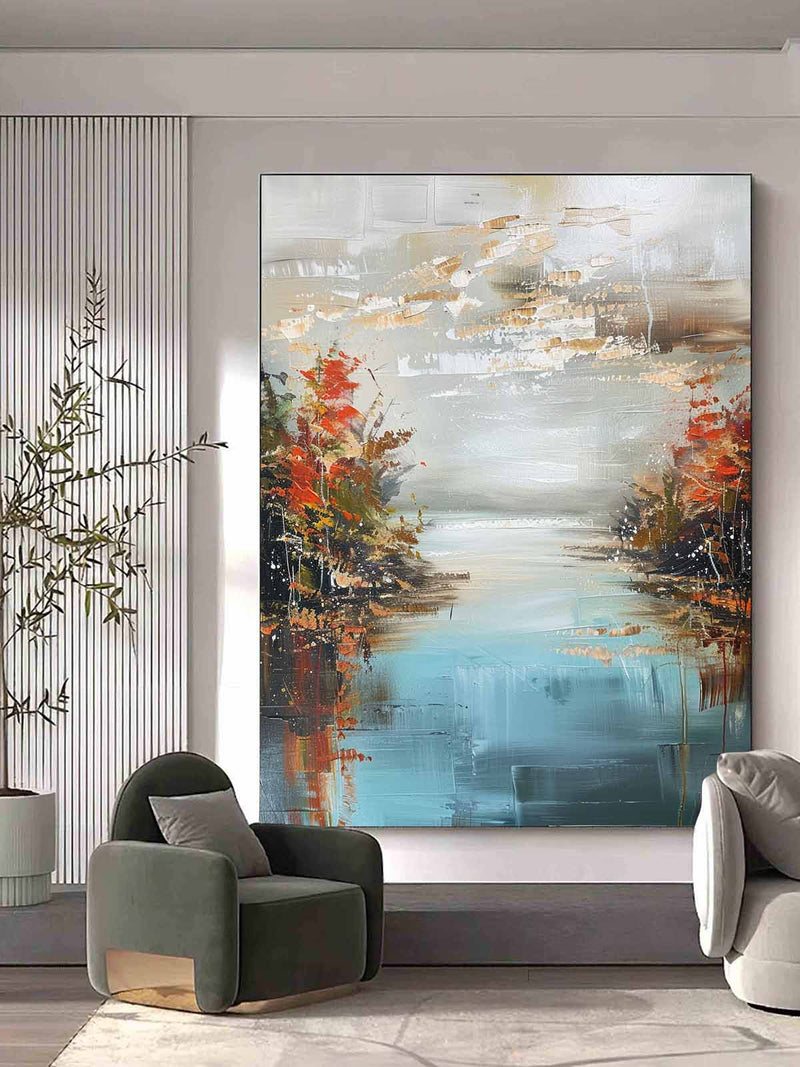 Lakeside Abstract Landscape Art for Sale Lakeside Abstract Landscape Canvas Wall Painting