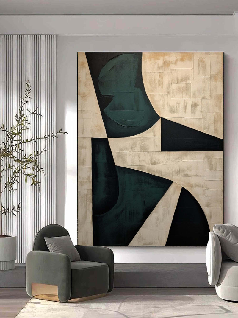 Large Beige and Green Minimalist Canvas Art Beige and Green Textured Abstract Art Modern Wall Art