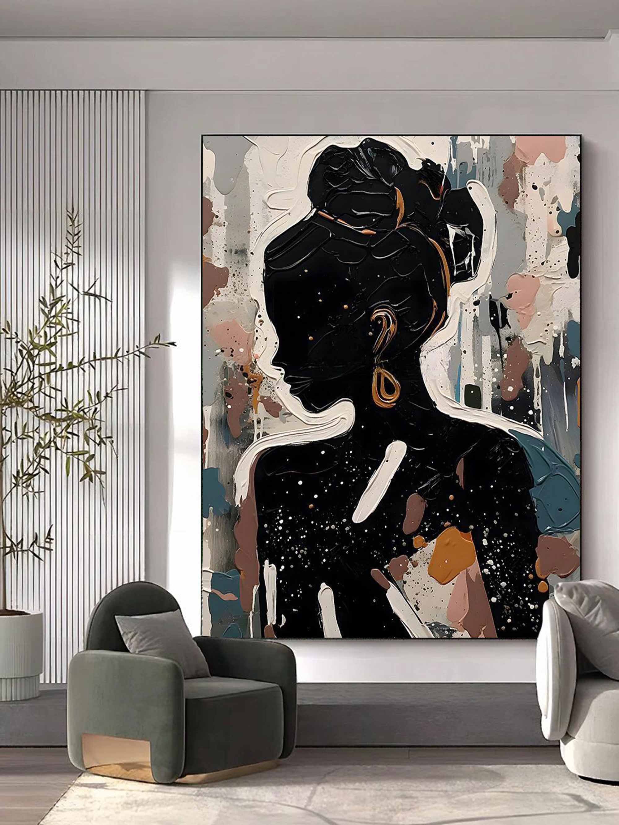 Black Abstract Woman Oil Painting Black Abstract Woman Canvas Art Texture Figure Wall Decor Painting