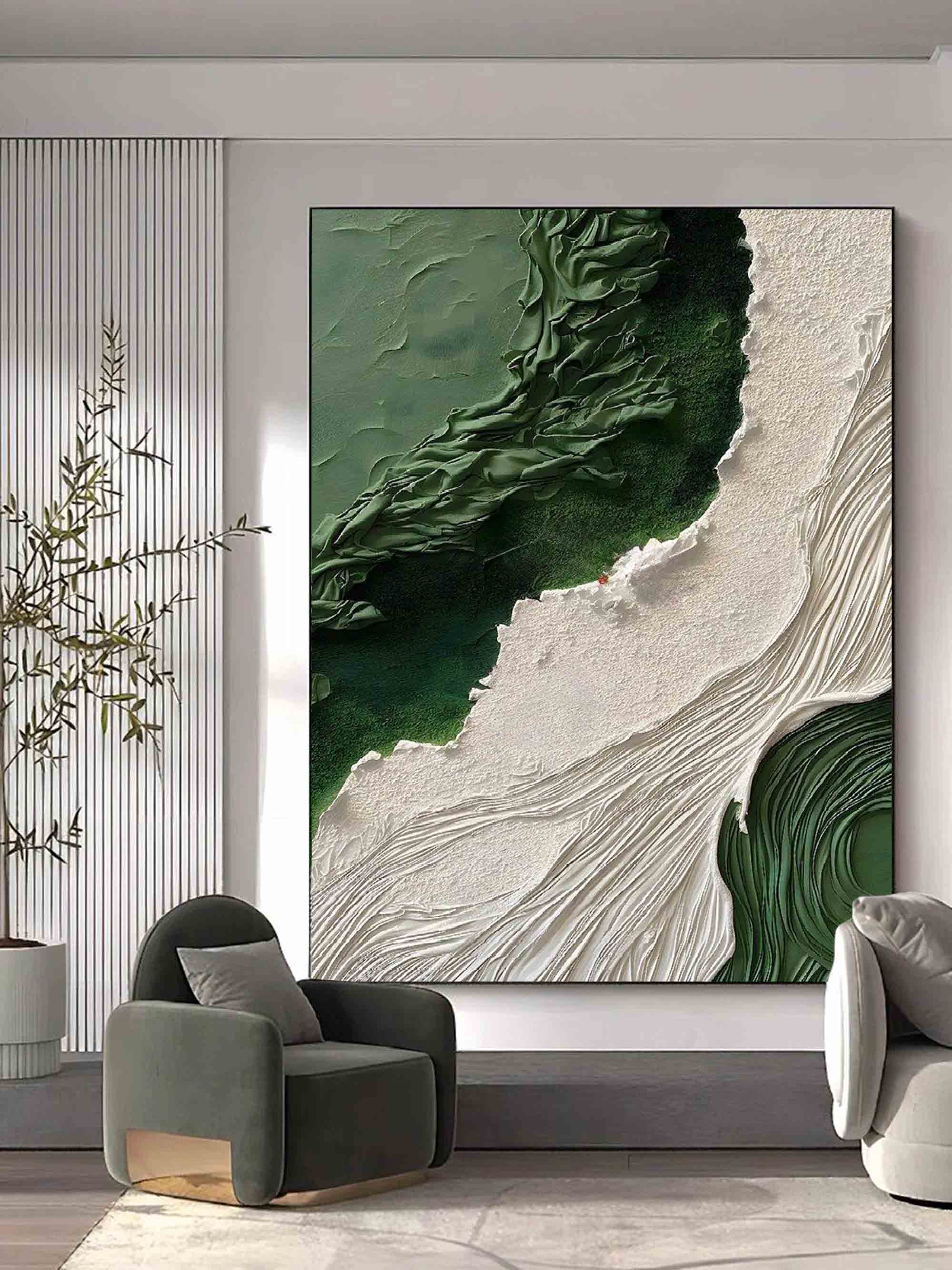 3D Green and White Abstract Canvas Painting Green and White Textured Abstract Art Textured Wall Art