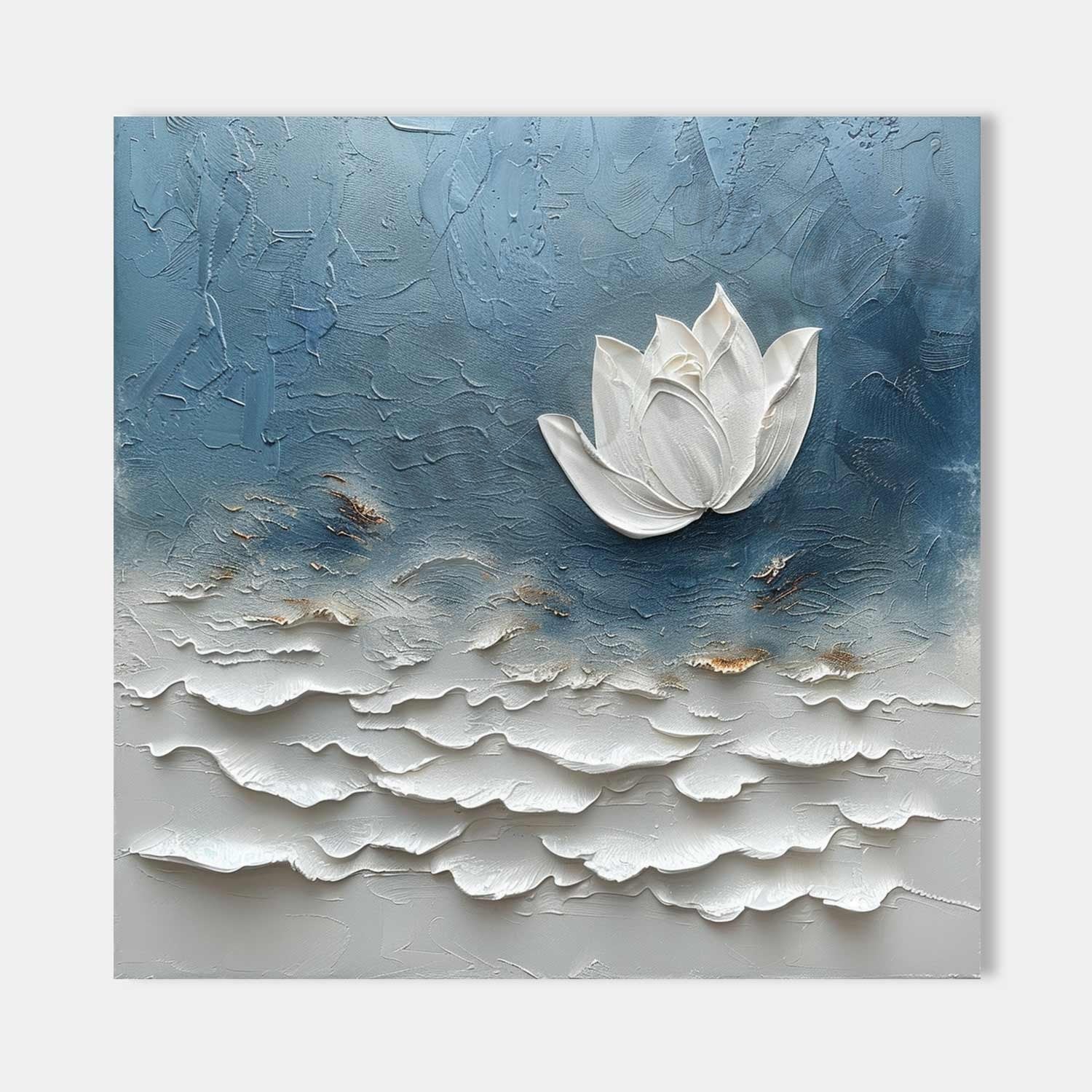 3D Monet Lotus Oil Painting for Sale White Flower Plaster Art Textured Floral Canvas Wall Art Decor