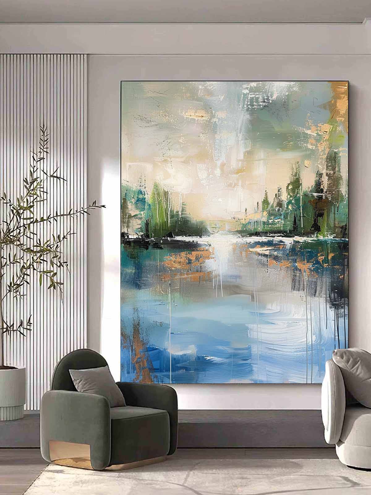 Lakeside Sunset Abstract Landscape Art for Sale Lakeside Sunset Abstract Landscape Canvas Wall Painting