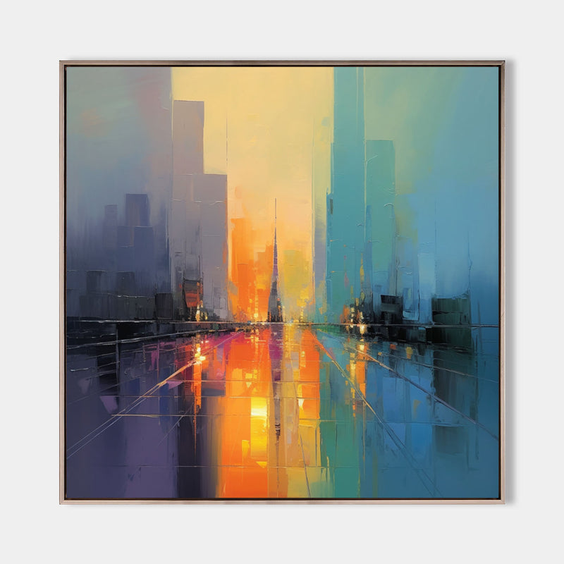 City Colorful Abstract Oil Painting City Modern Minimalist Wall Art City Palette Art Wall Paintings