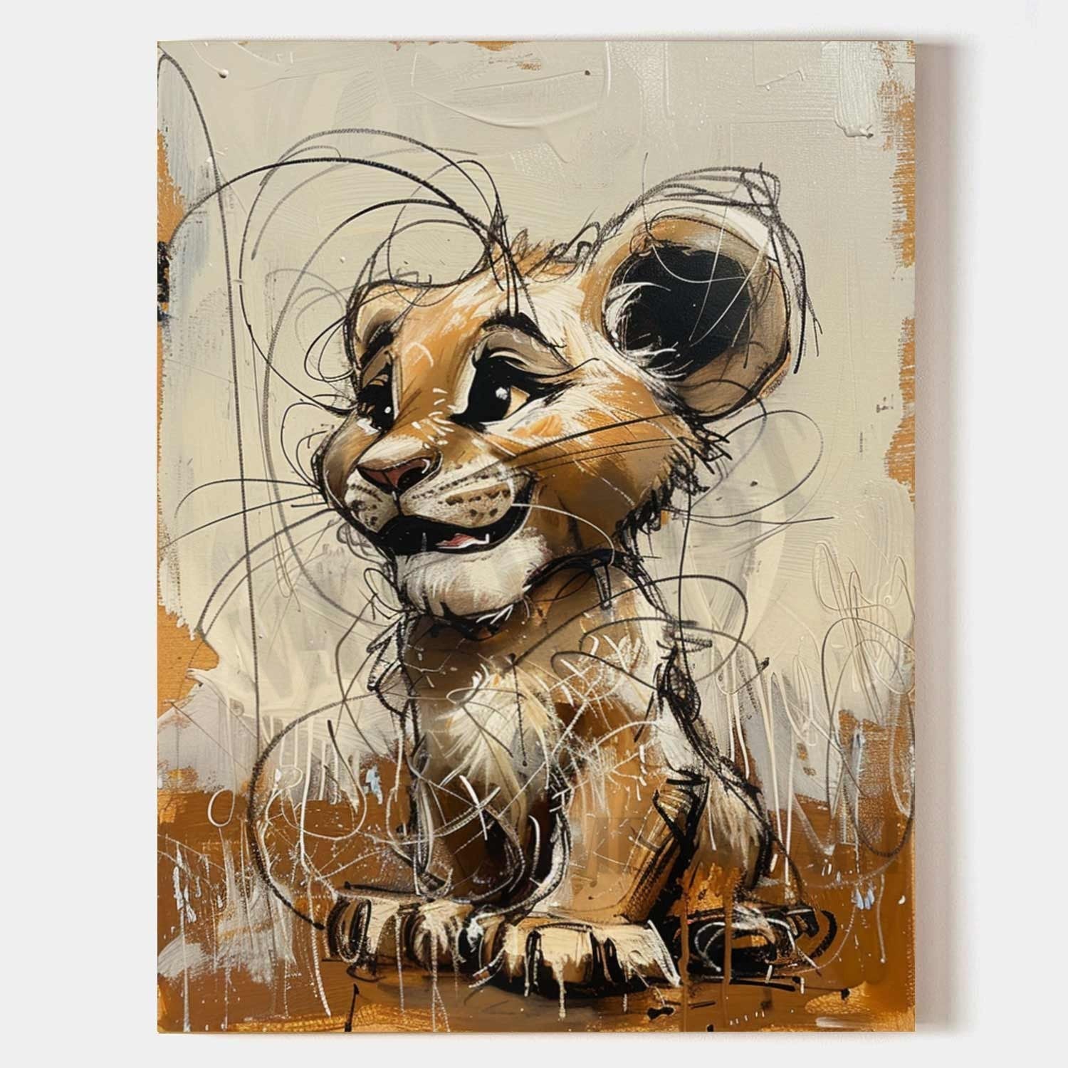 Lion King Simba Painting Simba Graffiti Cartoon Canvas Wall Art Simba Graffiti Canvas Art for Sale