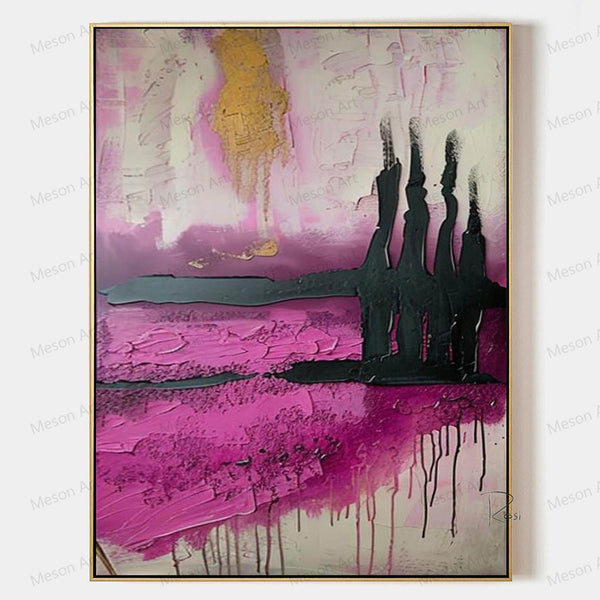 Pink Abstract Texture Art Large Pink Abstract Canvas Wall Hanging Painting Pink Abstract Landscape Art for Bedroom