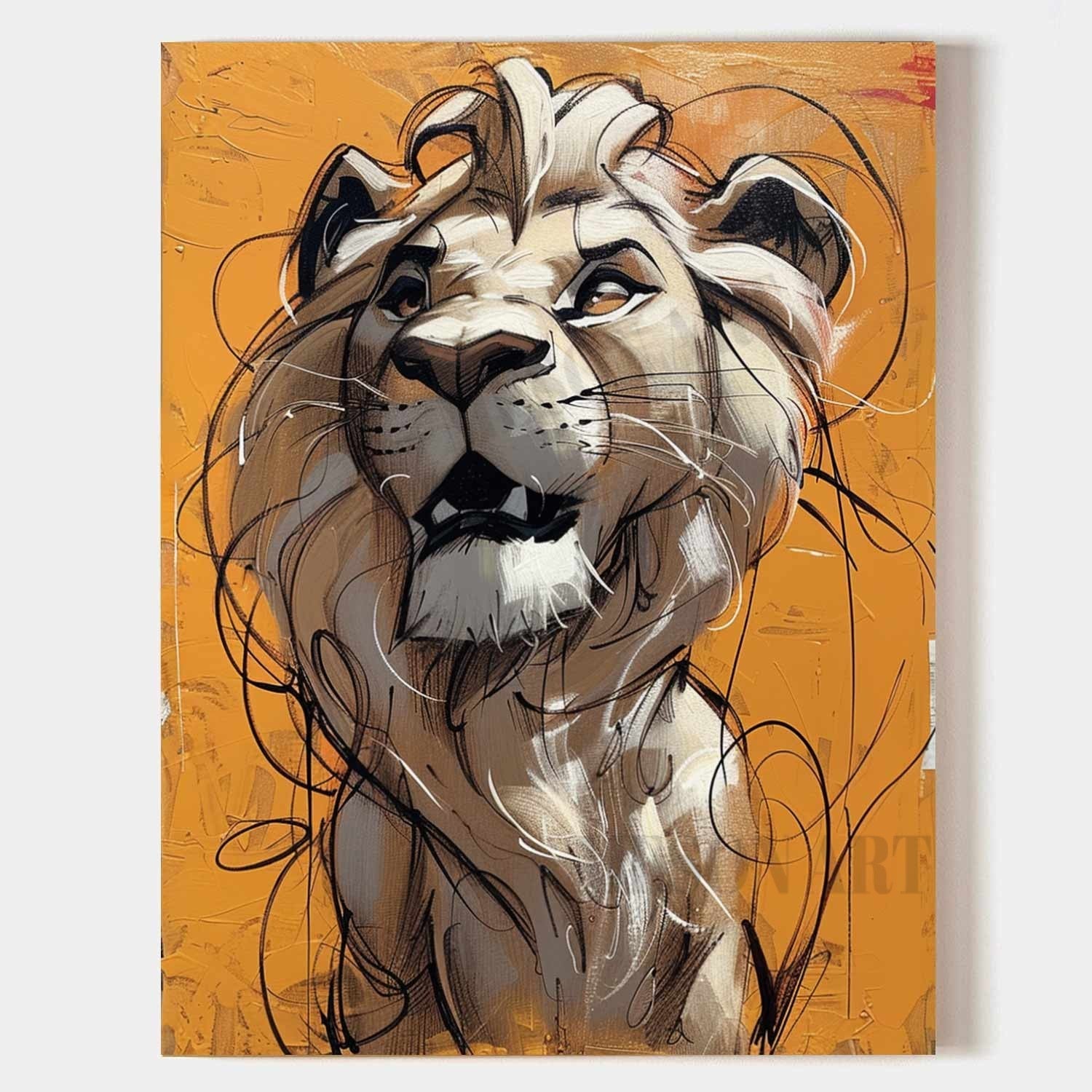 Lion Oil Painting Lion Graffiti Cartoon Canvas Wall Art Lion Graffiti Canvas Art for Sale