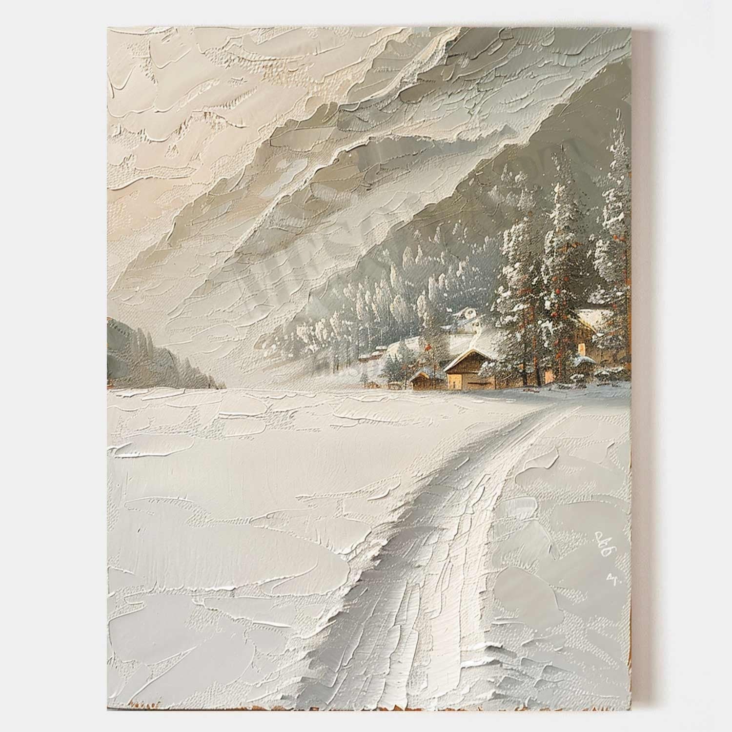 Rural Snow Texture Painting Snow Resort Art Canvas Rural Snowy Day Wall Art Decoration