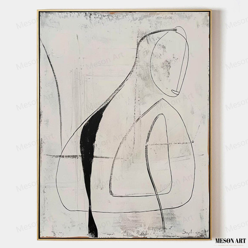 Black and White Minimalist Abstract Canvas Wall Art Black and White Minimalist Line Oil Painting
