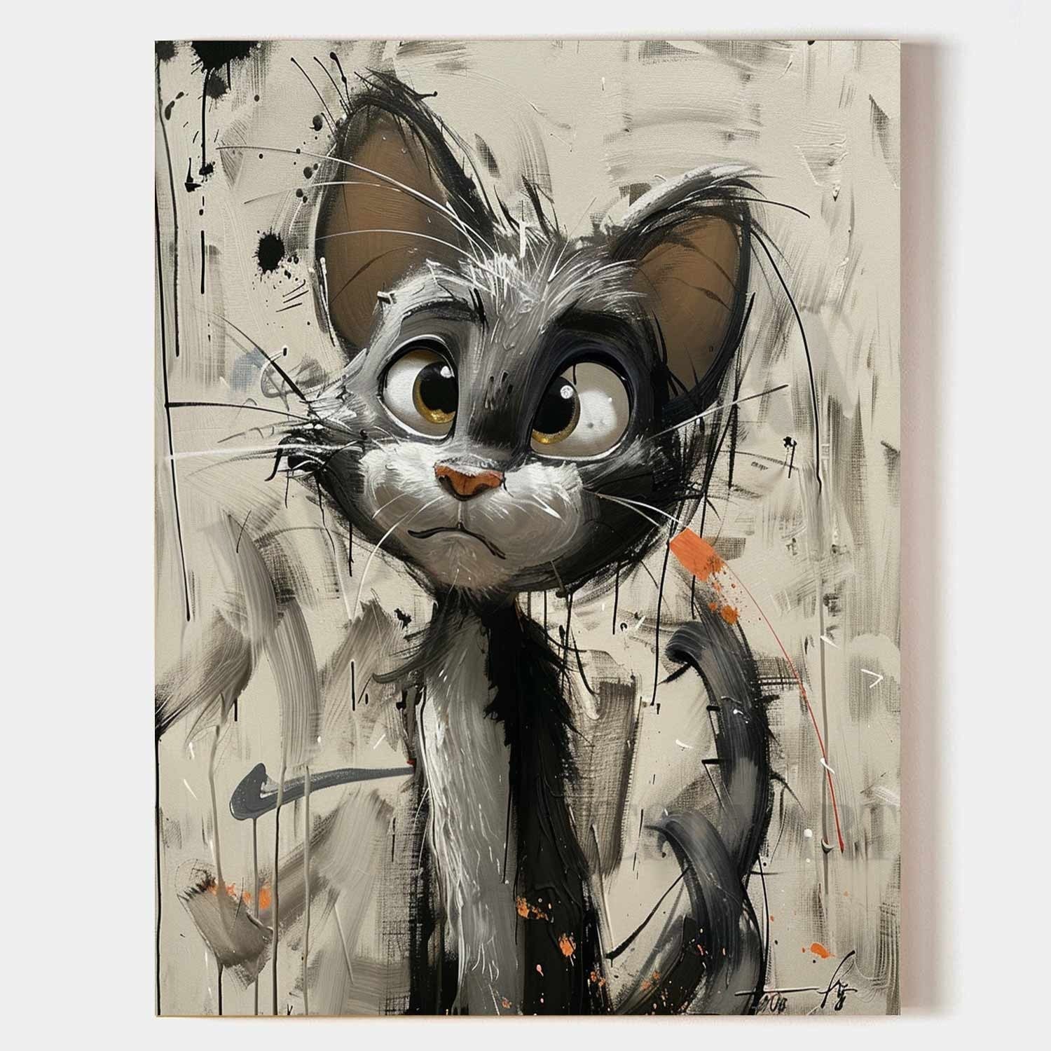 Cat Portrait Minimalist Painting Tom Cat Pop Art for Sale Tom Cat Portrait Pop Canvas Wall Art