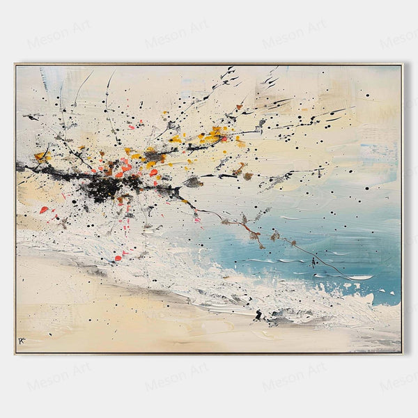 Large Beige Abstract Landscape Art for Sale Coast Abstract Oil Painting Seaside Abstract Canvas Wall Art