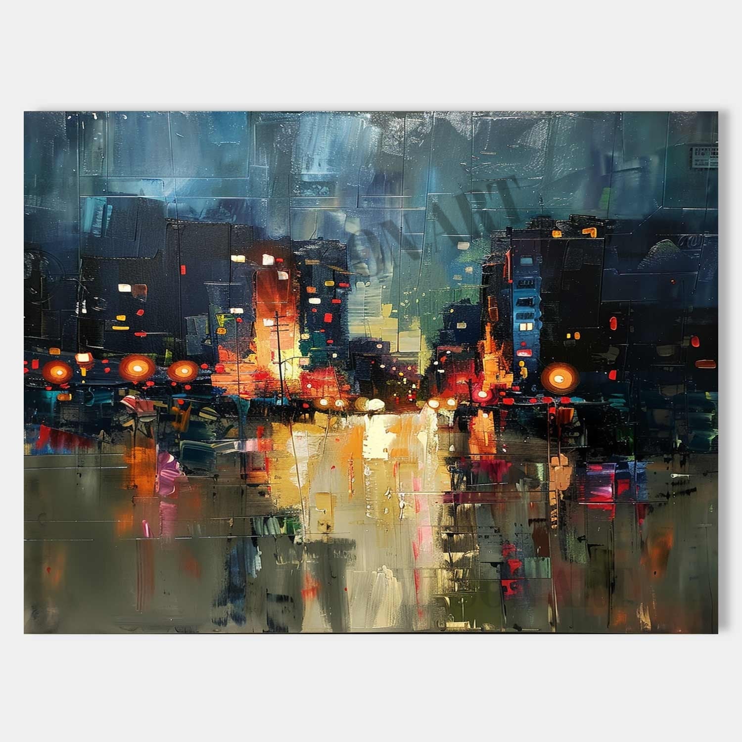 City Night Scene Abstract Painting New York Night Scene Canvas Art City Night Scene Wall Art for Sale