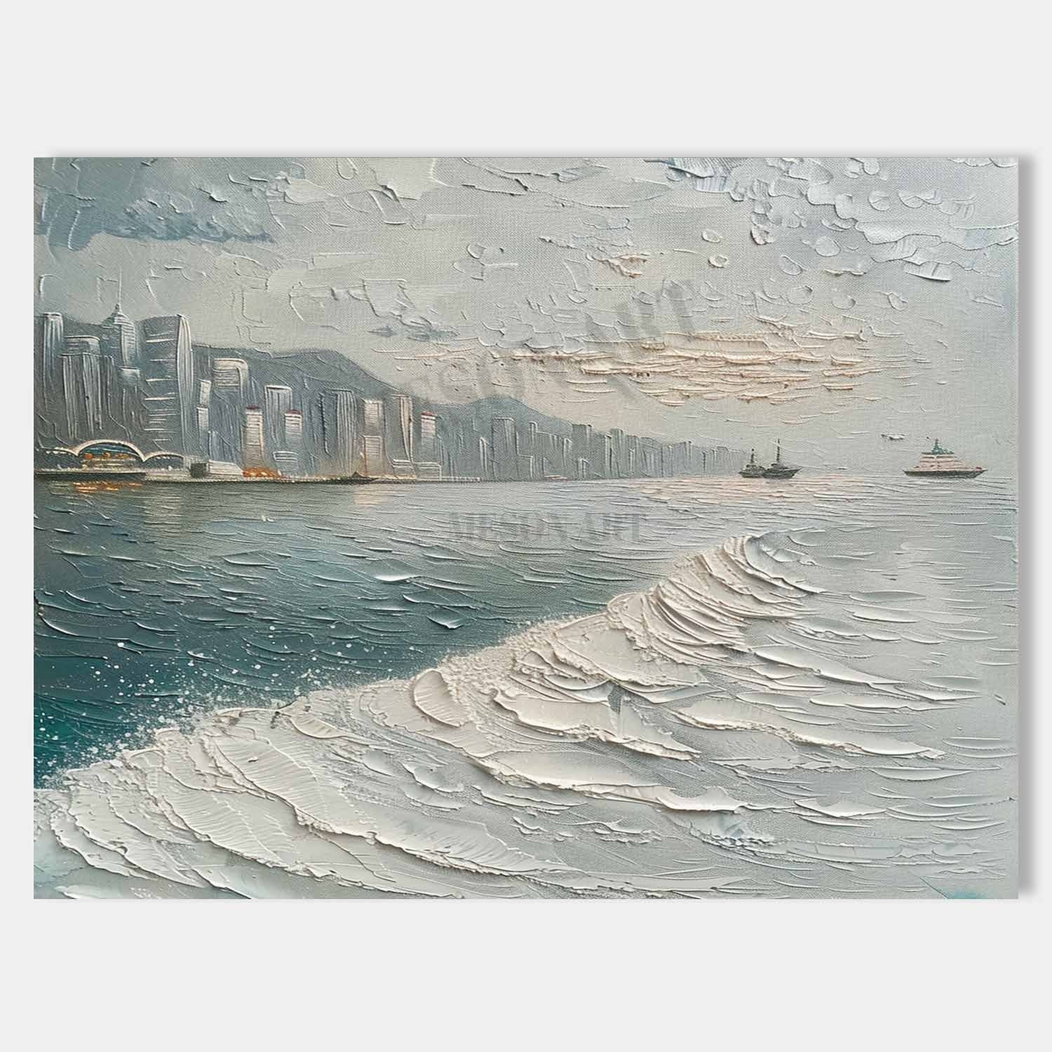 Hong Kong Victoria Harbour Abstract Canvas Art Victoria Harbour Snow City Landscape Wall Art Snow City Painting