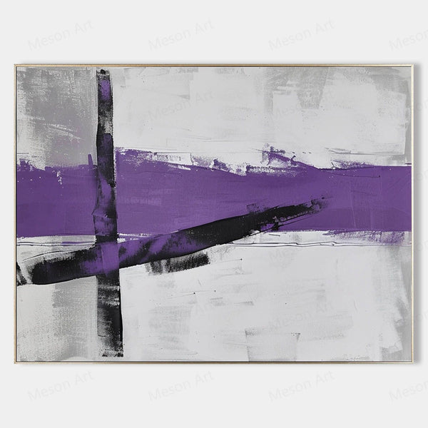 Large Purple and Grey Minimalist Abstract Texture Painting Purple and Grey Minimalist Canvas Wall Art for Sale
