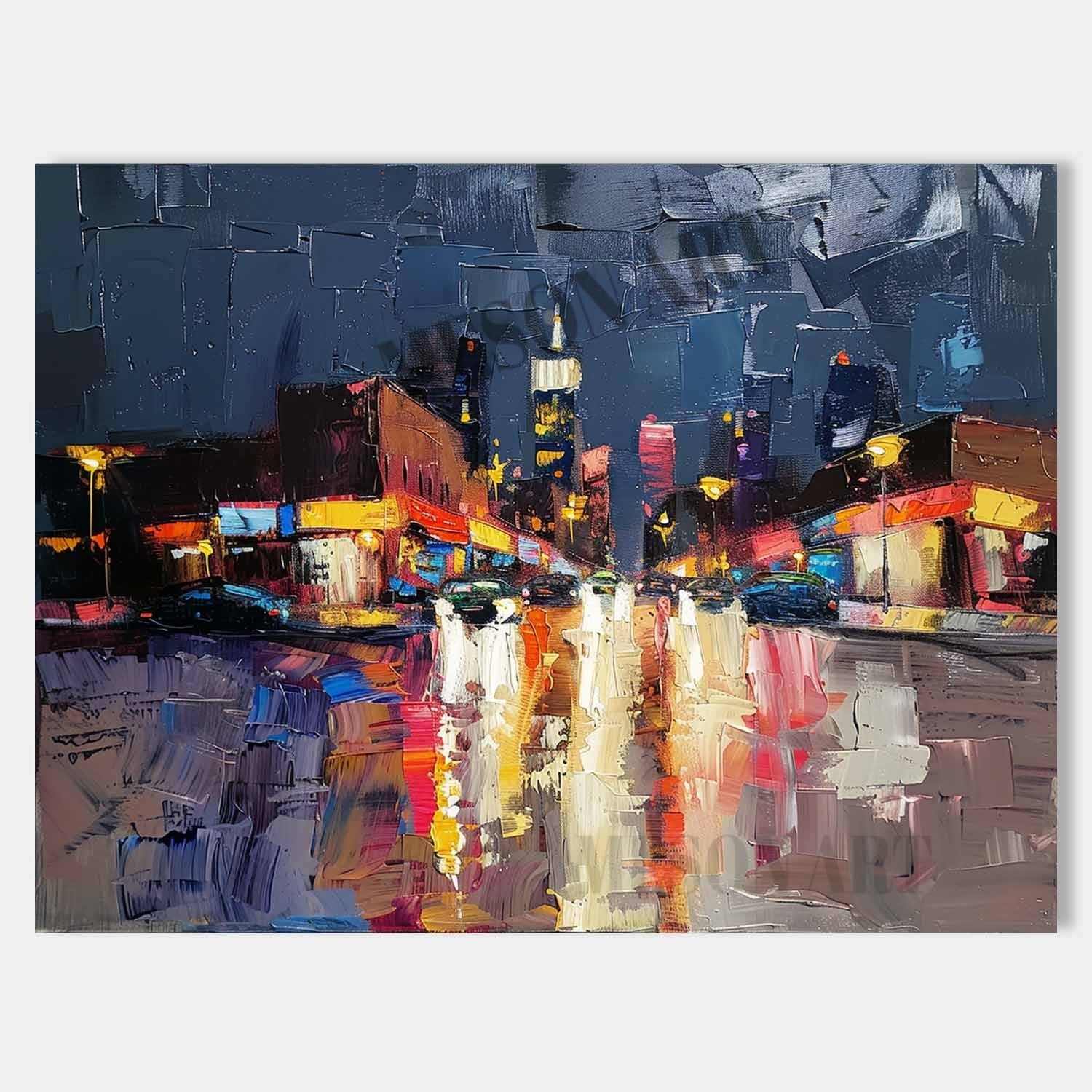 Las Vegas City Night Scene Painting Las Vegas City Night Scene Palette Canvas Wall Art for Sale