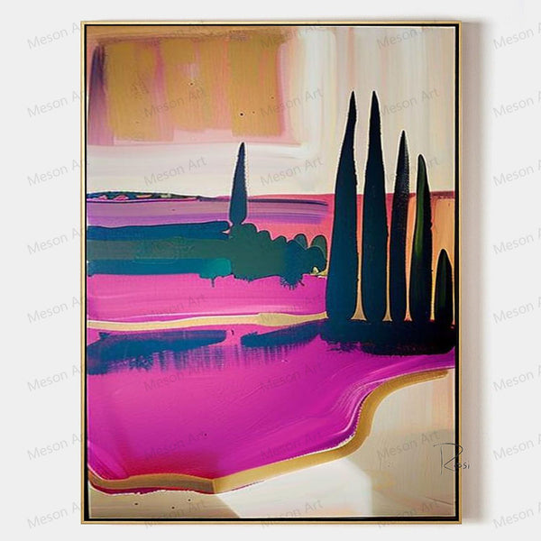 Large Pink Scenery Abstract Art for Sale Pink Scenery Canvas Wall Art Palette Scenery Abstract Art
