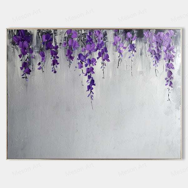 Wisteria Flowers Texture Painting Purple Flowers Canvas Art For Sale Wisteria Flowers Texture Wall Art Decor