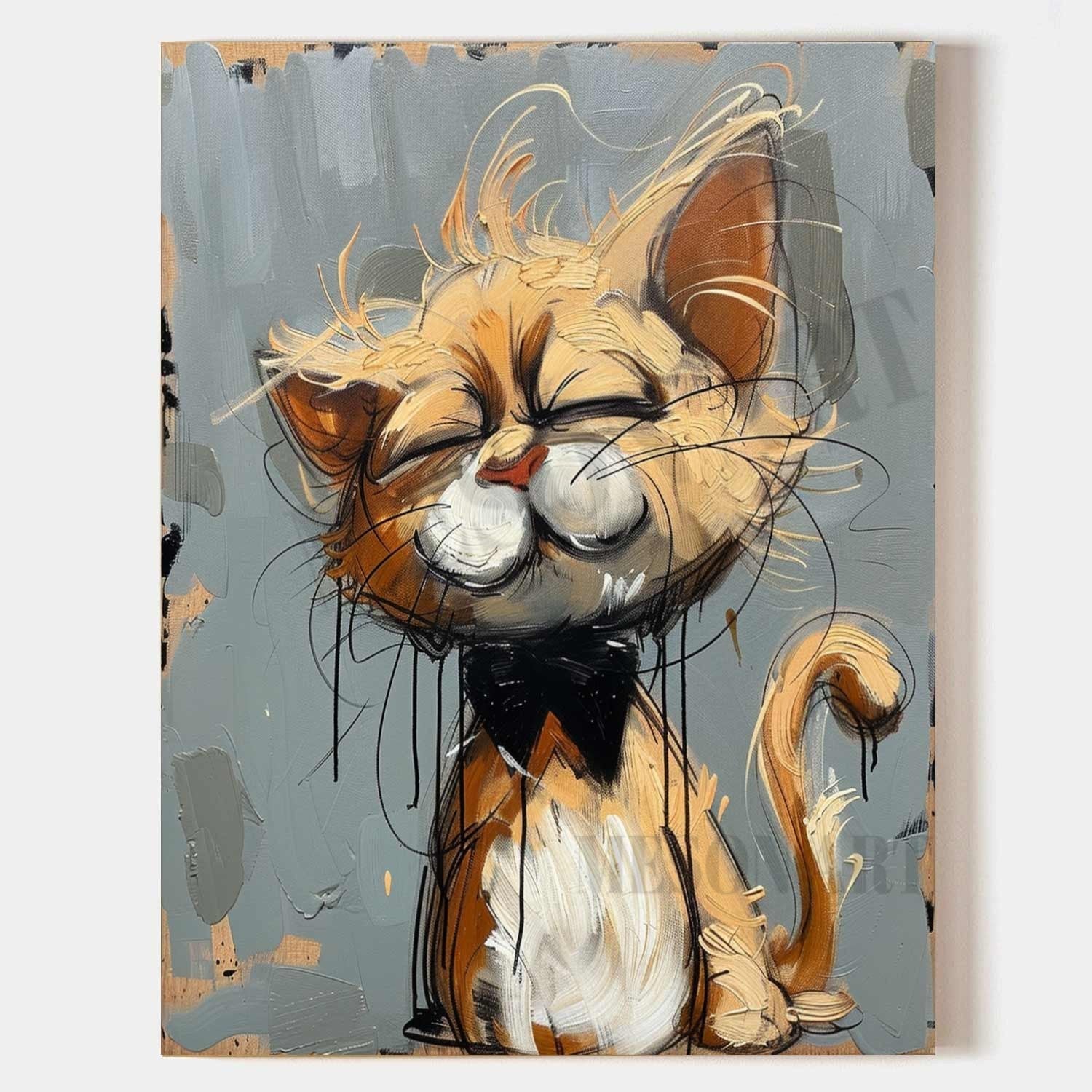 Garfield Doodle Canvas Art Beige and Yellow Cat Wall Art Garfield Doodle Cartoon Painting