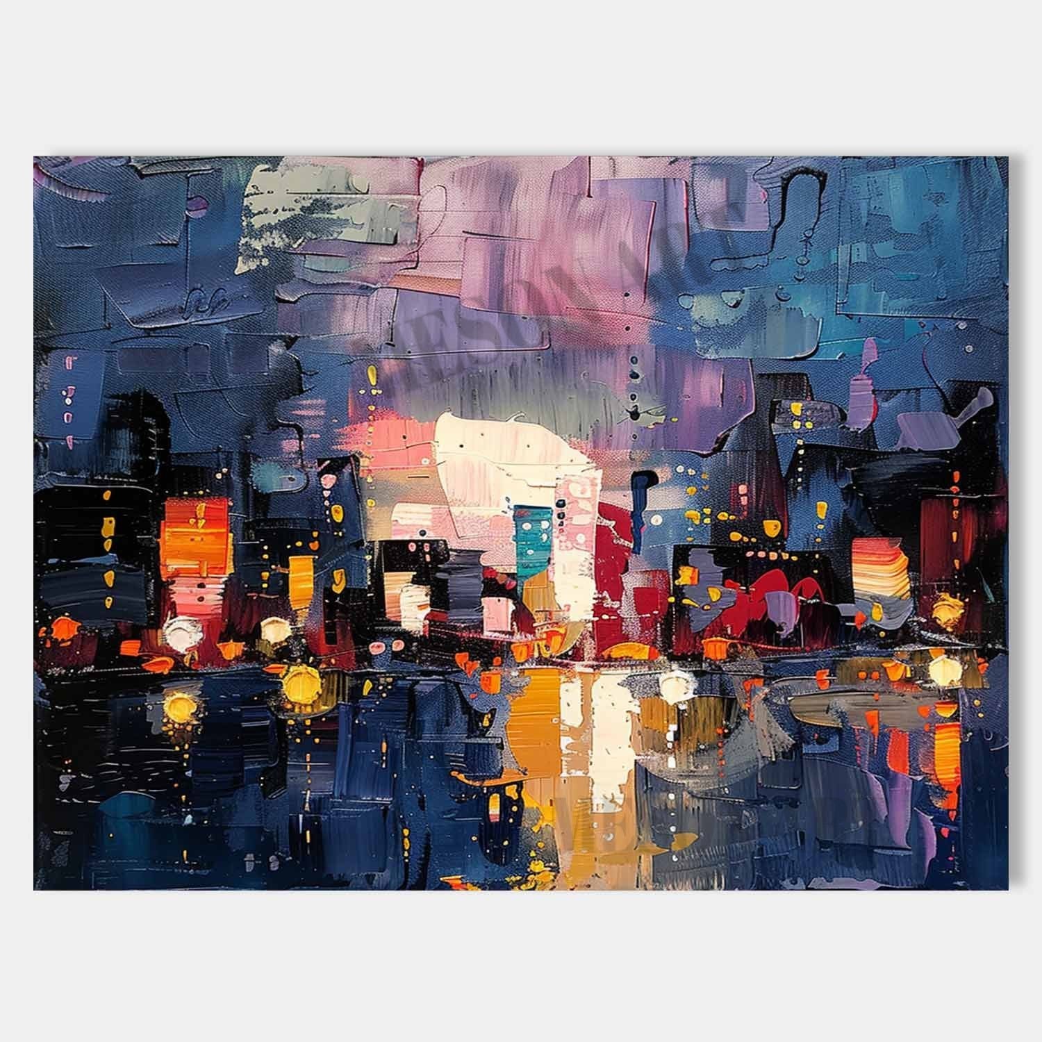 3D City Night Scene Texture Painting 3D Colorful City Night Scene Canvas Wall Art for Sale