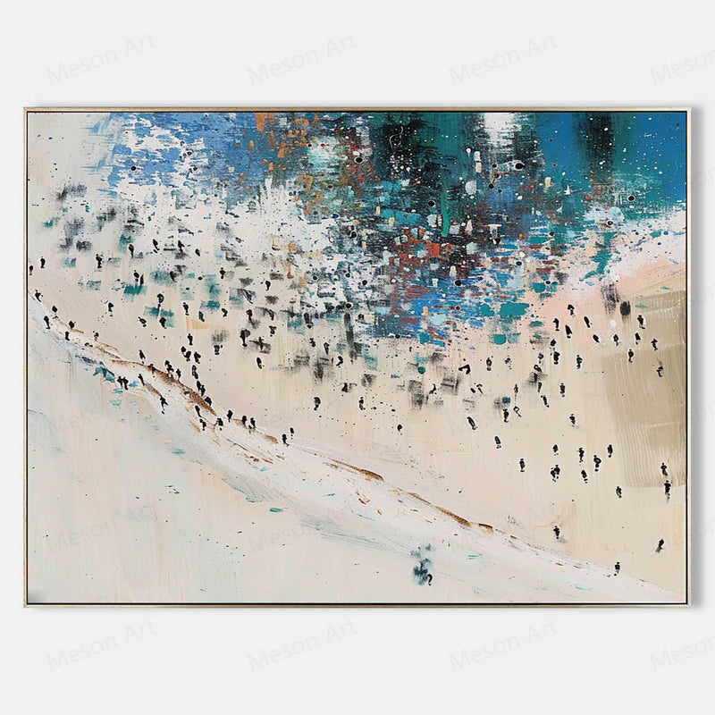 Abstract Beach Wall Art Blue and Beige Abstract Art on Canvas Blue and Beige Abstract Landscape Oil Painting