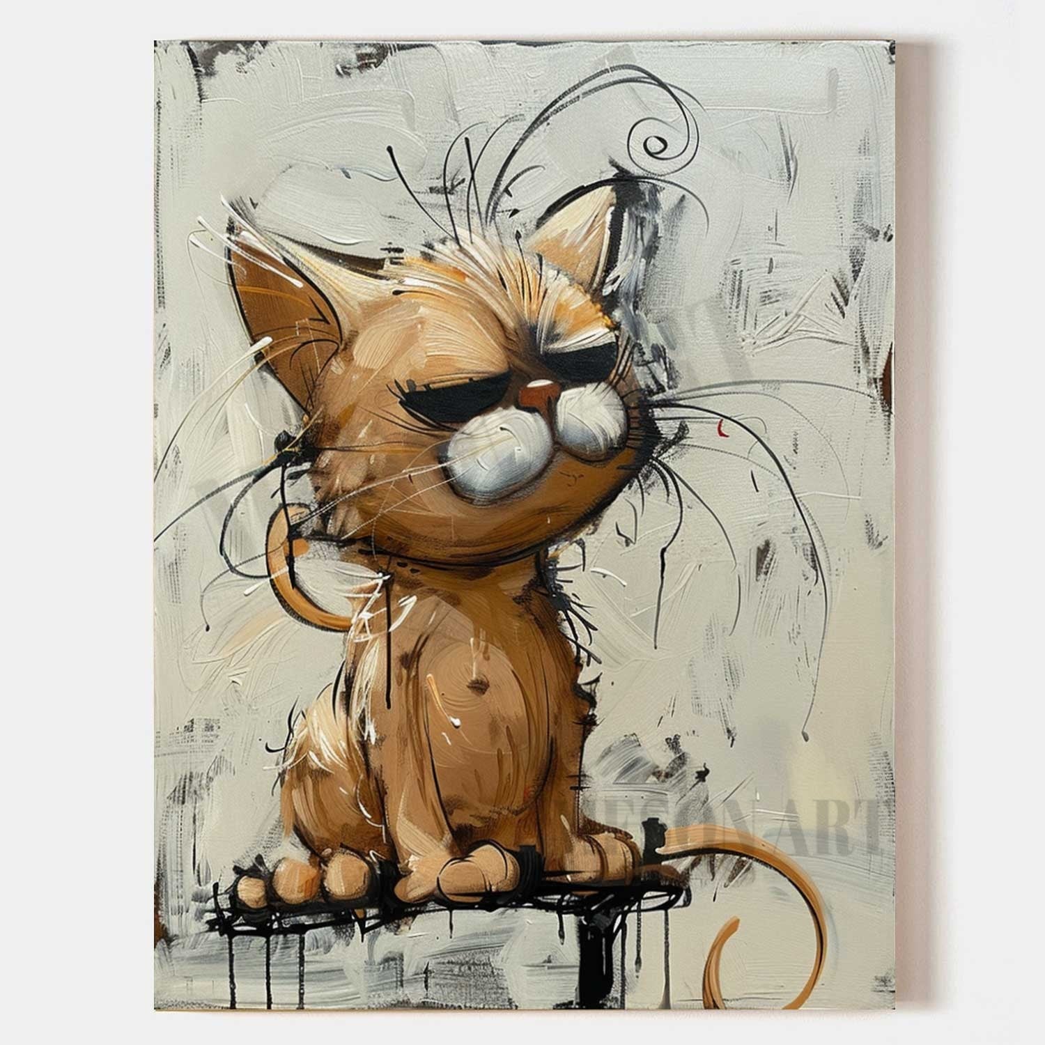 Garfield Graffiti Canvas Art Beige and Yellow Cat Wall Art Garfield Graffiti Cartoon Painting