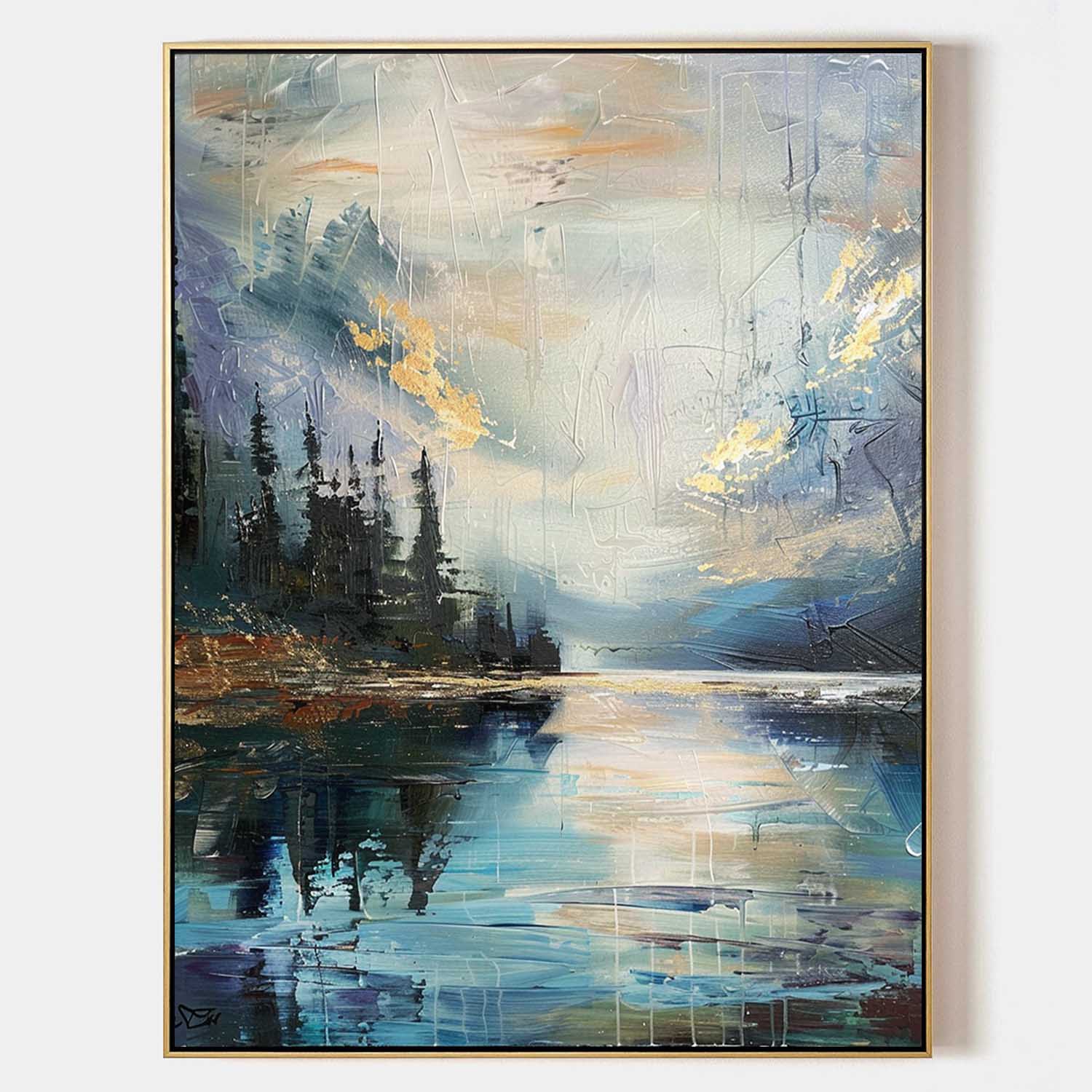 Sunrise by the lake abstract landscape art Sunrise by the lake abstract landscape canvas wall hanging painting for sale