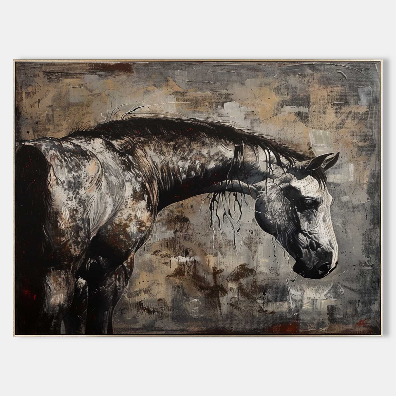 Wabi Sabi Style Horse Canvas Wall Art Decoration Black Horse Canvas Art for Sale Black Horse Wall Hanging Painting