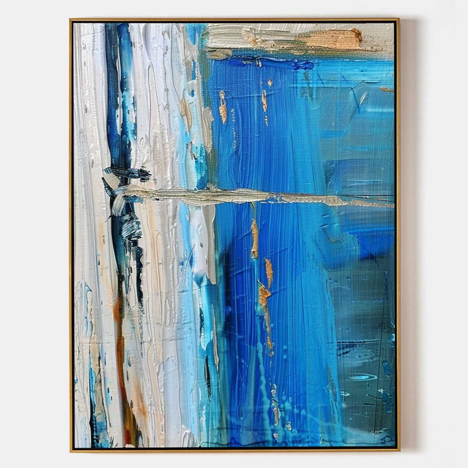 Large Blue and White Abstract Art Blue Textured Canvas Painting Blue and White Abstract Wall Art Decor