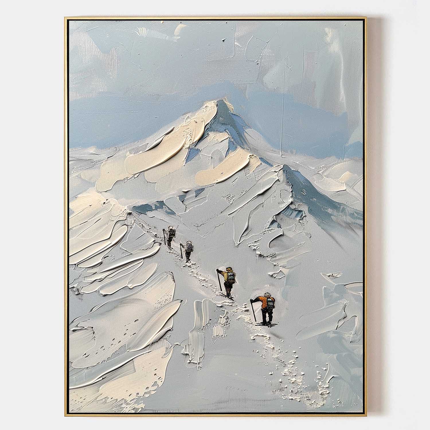 Mountaineer Canvas Wall Art Snow Mountain Landscape Oil Painting Snow Mountain Plaster Texture Painting