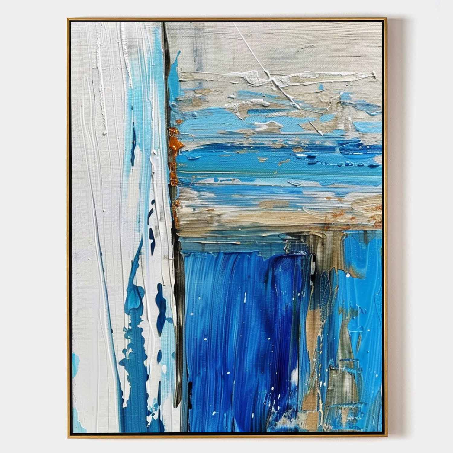 Large Blue Abstract Textured Canvas Painting Blue and White Art Blue and White Abstract Wall Art Decor