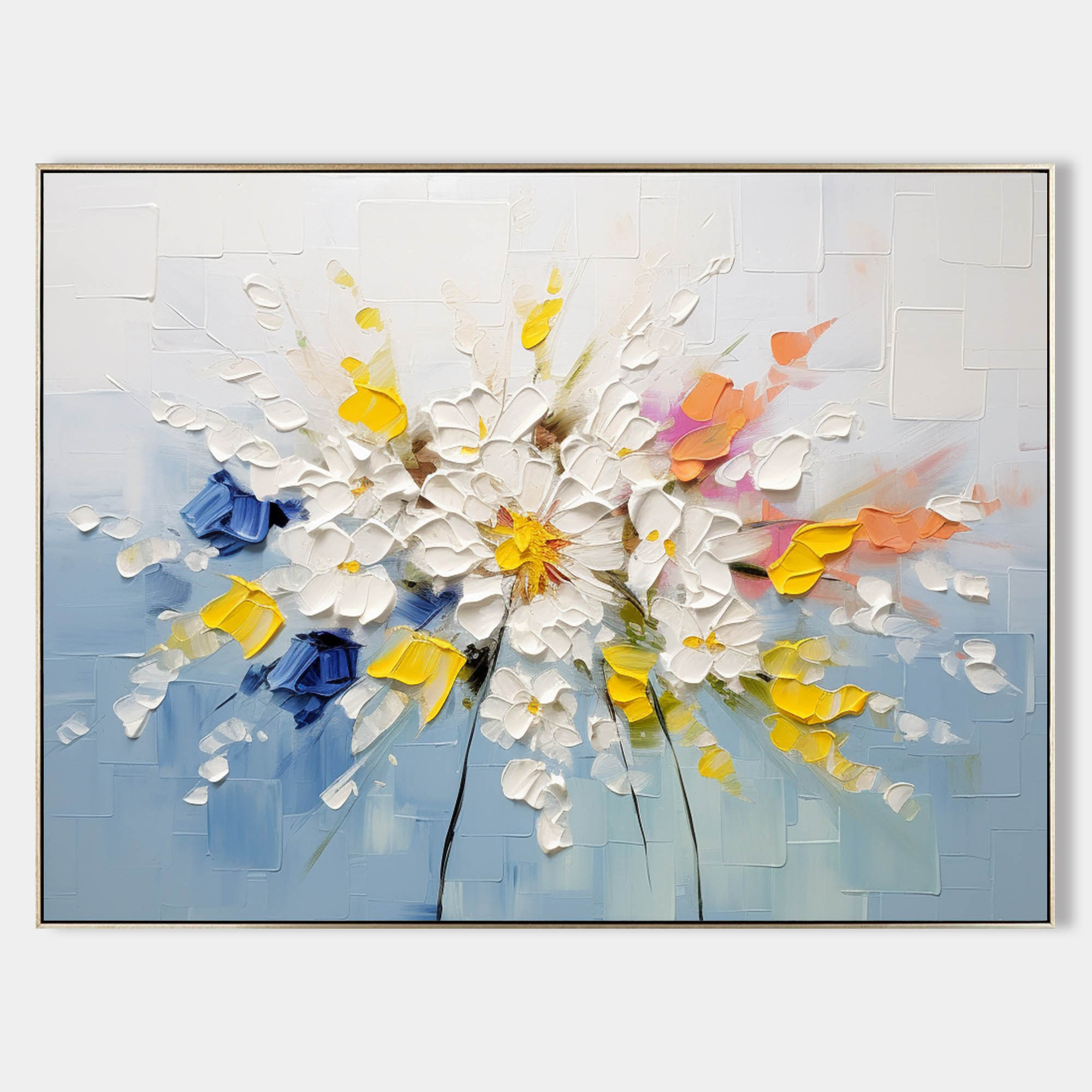 Large White and Blue Flowers Texture Painting Floral Palette Wall Art ...