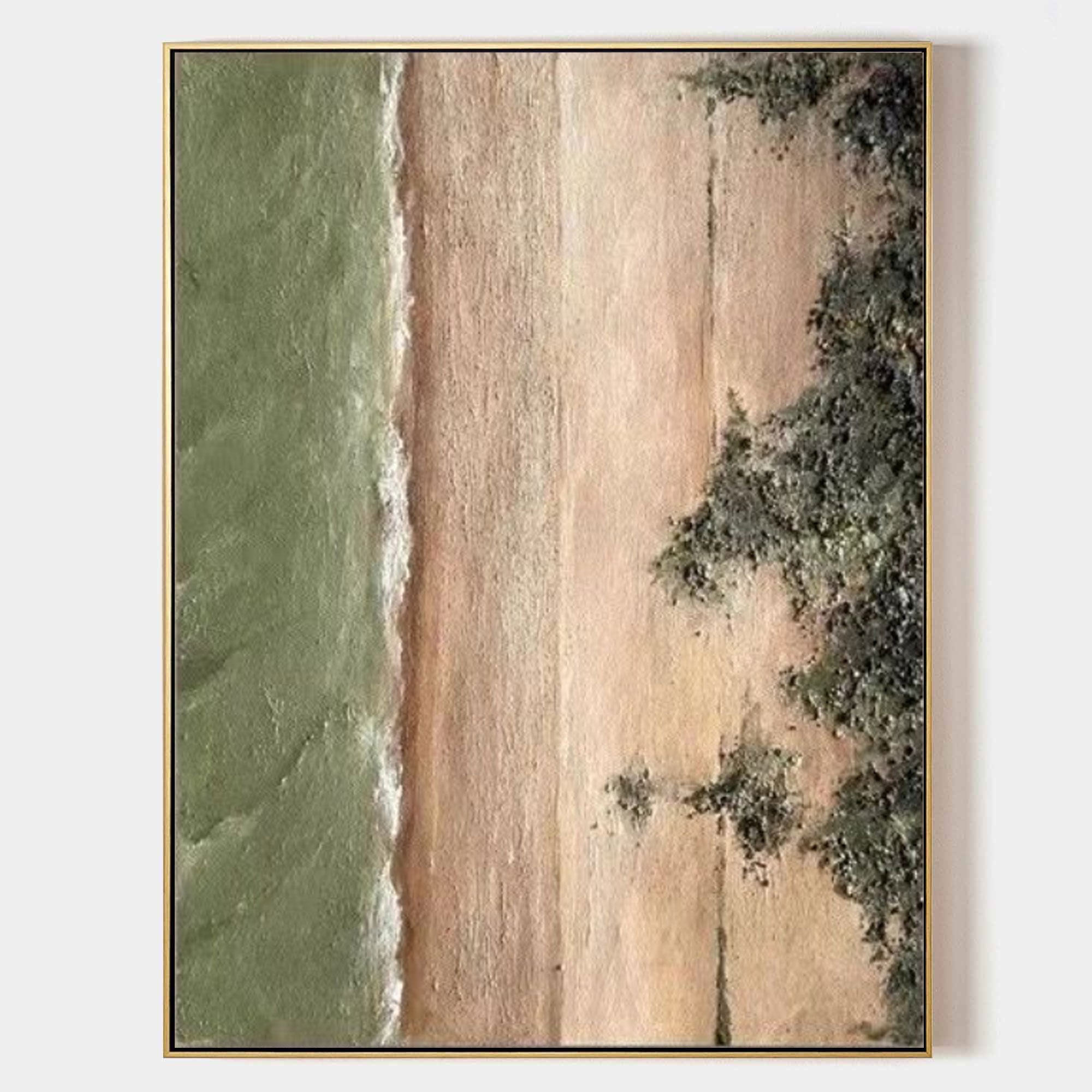 Green and Brown Abstract Canvas Painting for Sale Wabi Sabi Home Wall Decor Minimalist Canvas Art