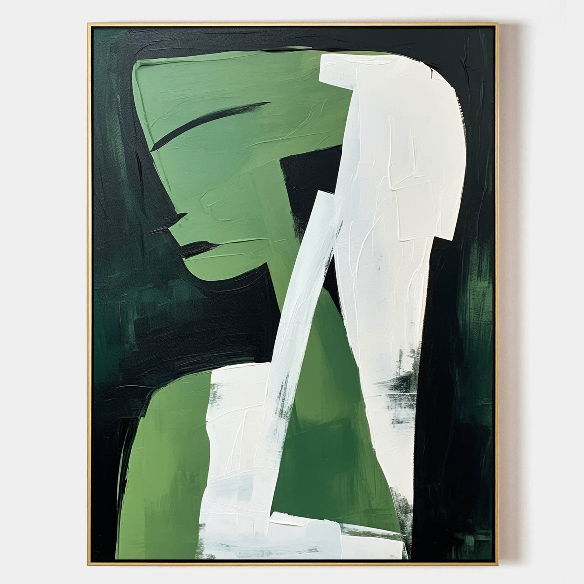 Green and White Girl Oil Painting Green and White Abstract Art on Canvas On Sale Minimalist Wall Art