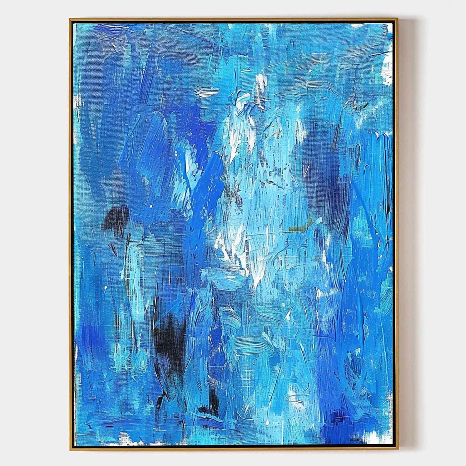 Large Blue Abstract Art Canvas for Sale Blue Textured Painting Blue Wall Decoration Hanging Painting