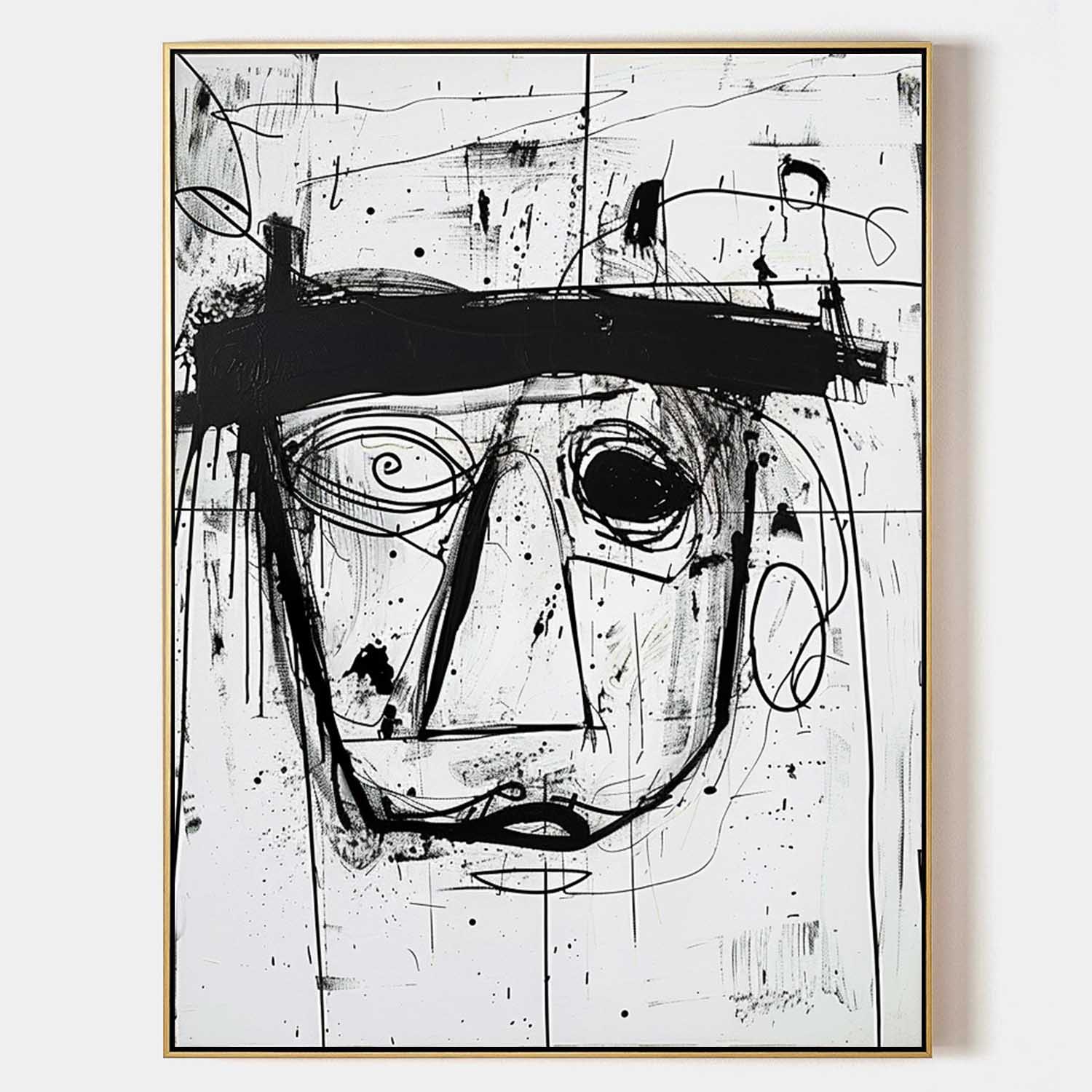 Black and White Minimalist Abstract Art Canvas Basquiat Graffiti ...