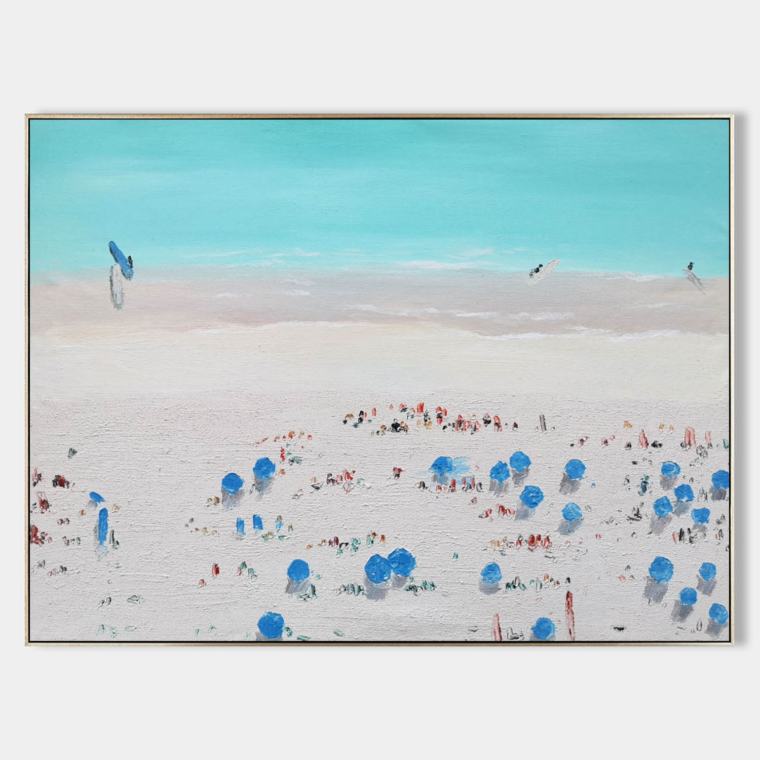 White Seaside Beach Abstract Art White Beach Minimalist Painting White and Blue Coast Art Wall Decor