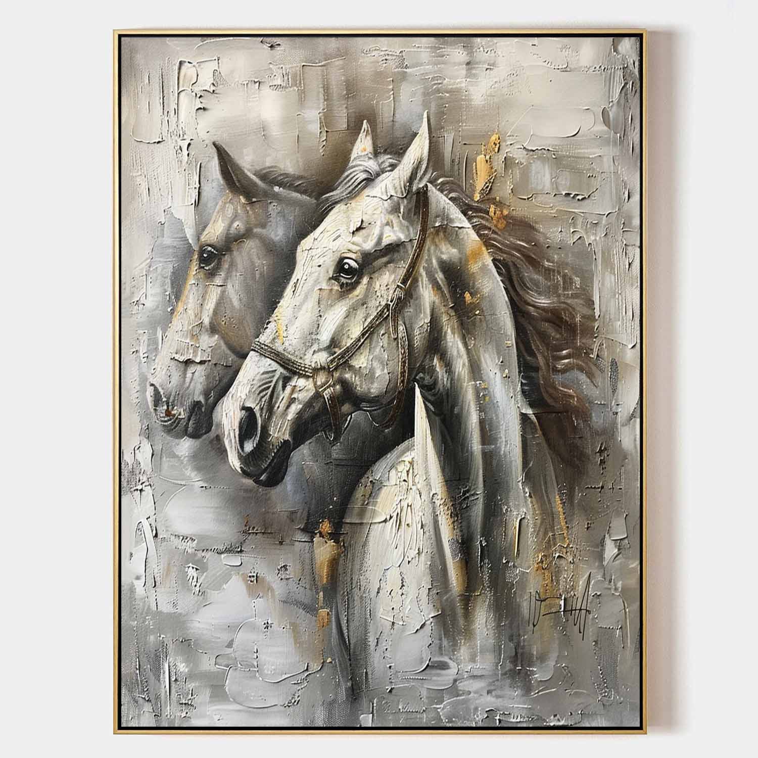 Large Grey Horse Canvas Wall Painting Decor Grey Equestrian Canvas Art Modern Grey Horse Wall Art