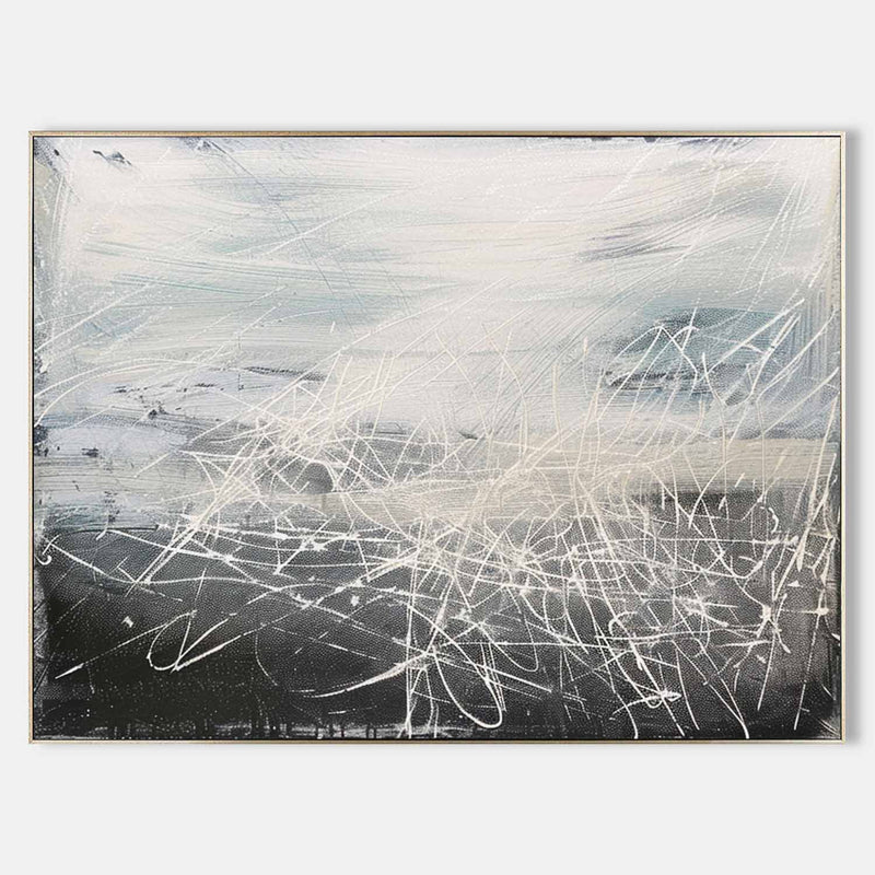 Large Gray and White Abstract Canvas Art for Sale Gray White Abstract Oil Painting Line Wall Art Decoration