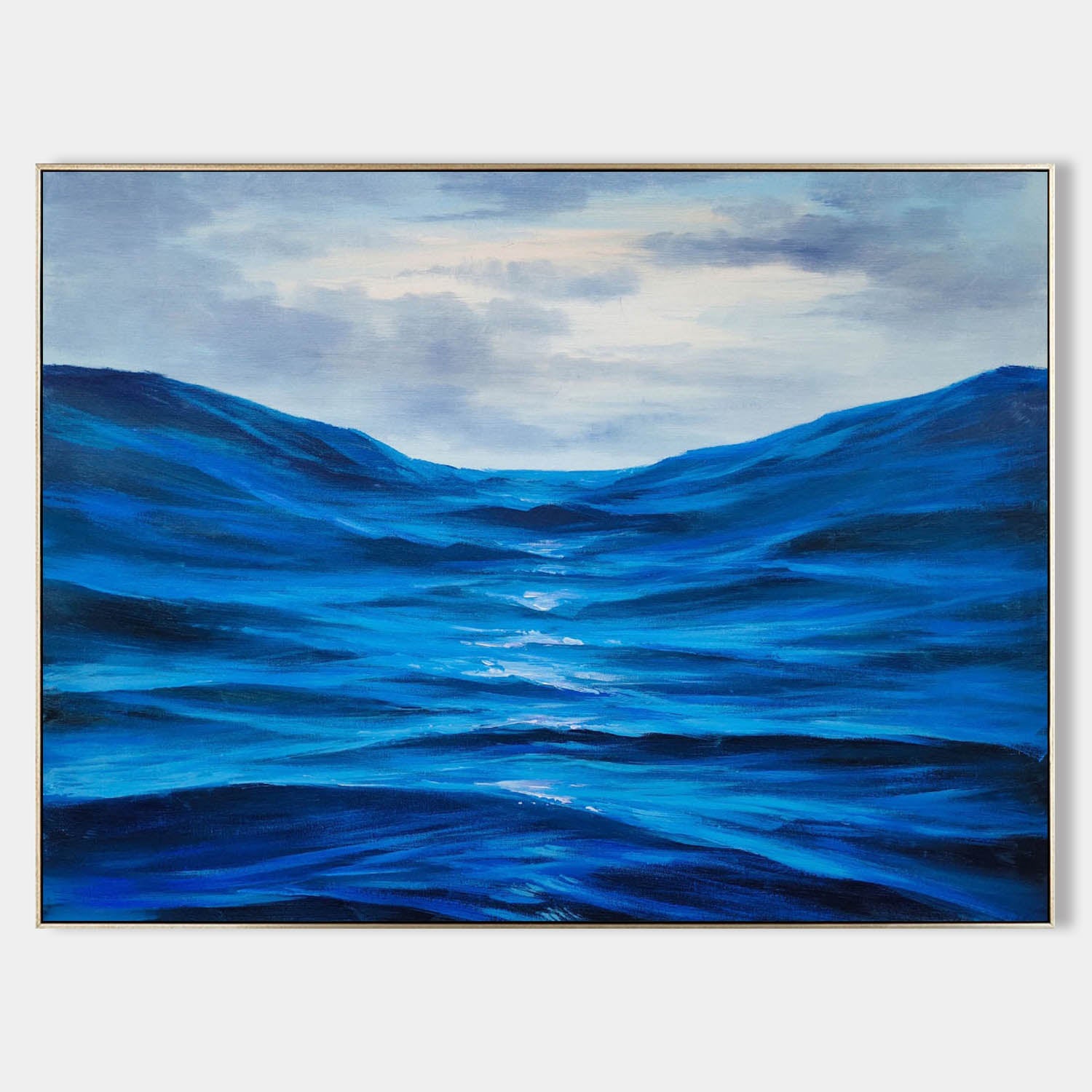 Large Dark Blue Sea Realistic Oil Paintings Blue Wave Realistic Wall Art Decor Realistic Canvas Art