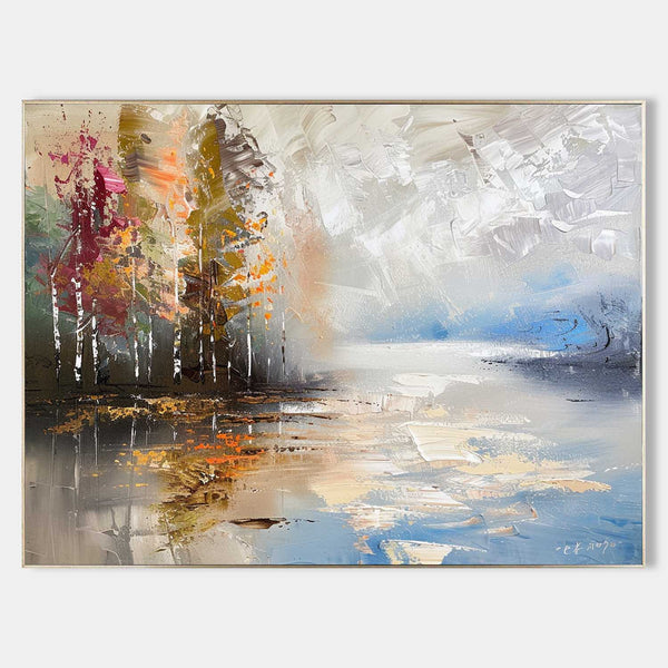 Large Birch Forest Landscape Abstract Art Colorful Landscape Abstract Canvas Wall Art Decor